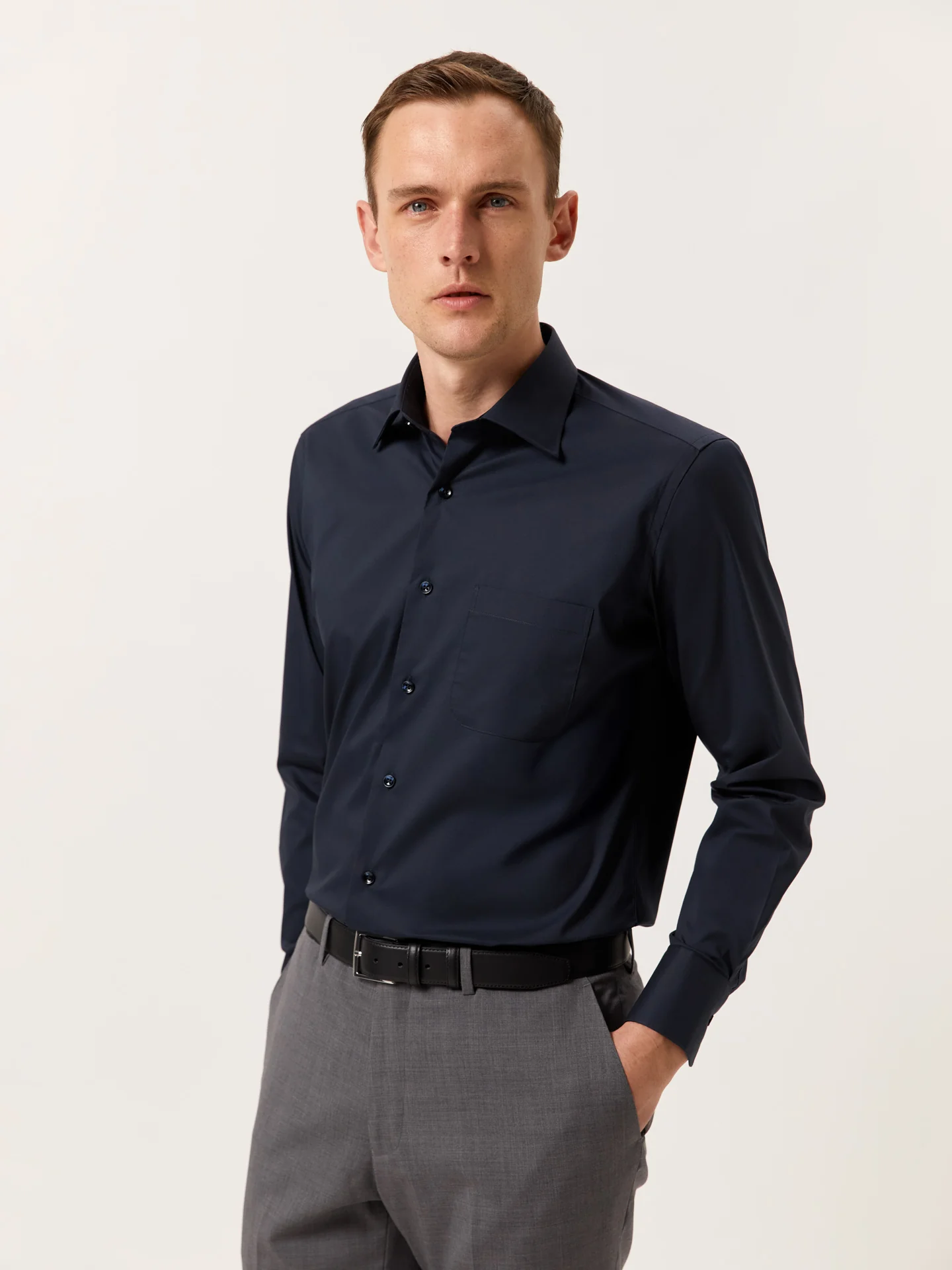 Regular Fit Performance Poplin Shirt with Oxford Collar - Image 9