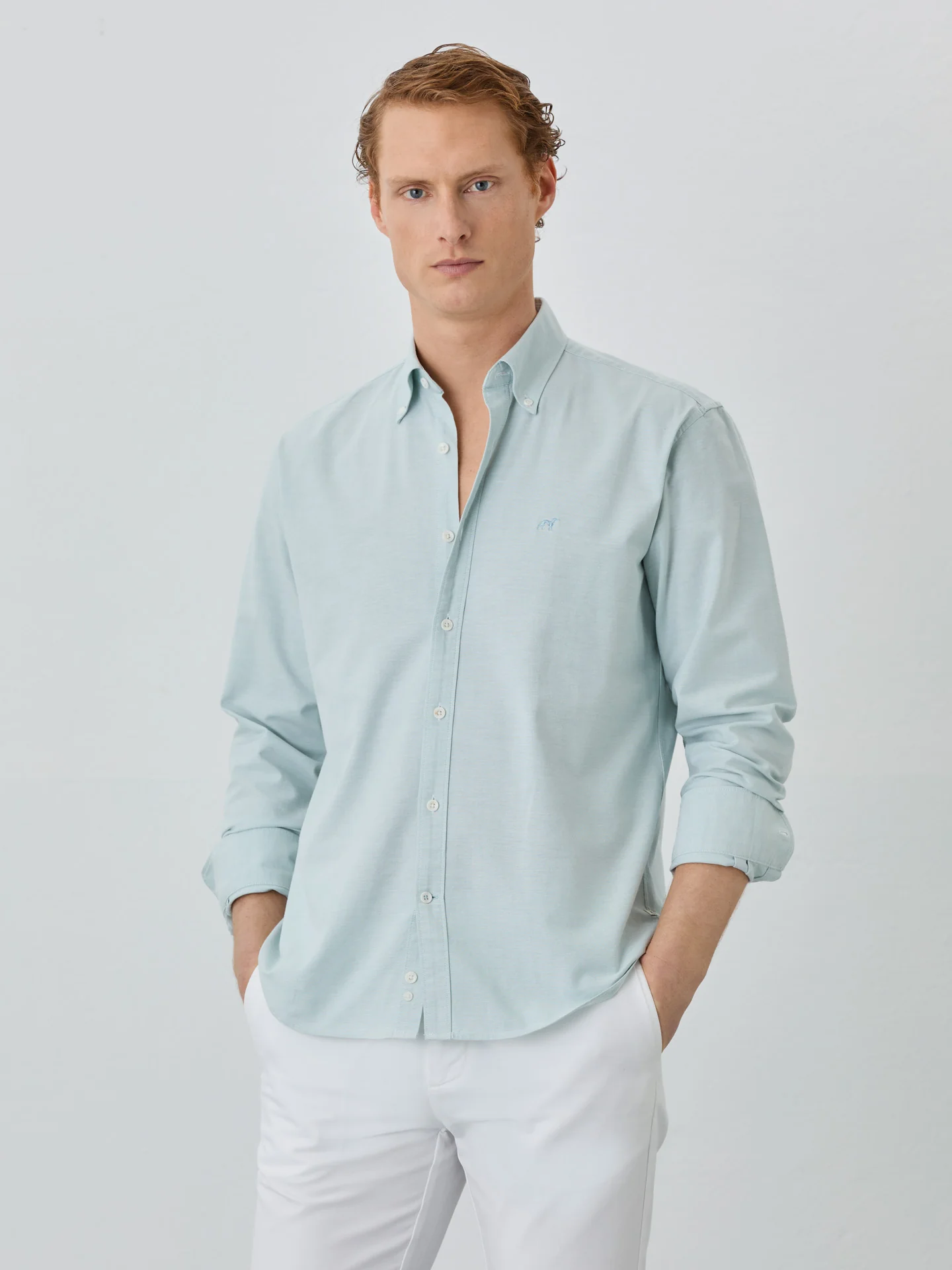 Regular Fit Shirt With Button Down Collar In Cotton-Elastane Blend - Image 4