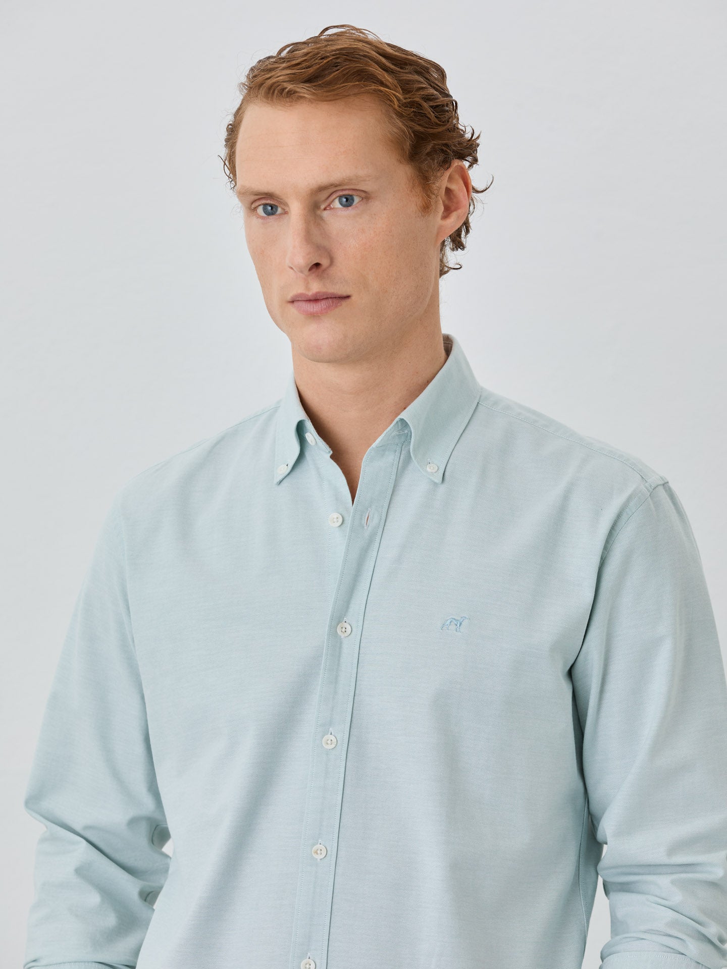 Regular Fit Shirt With Button Down Collar In Cotton-Elastane Blend - Image 5