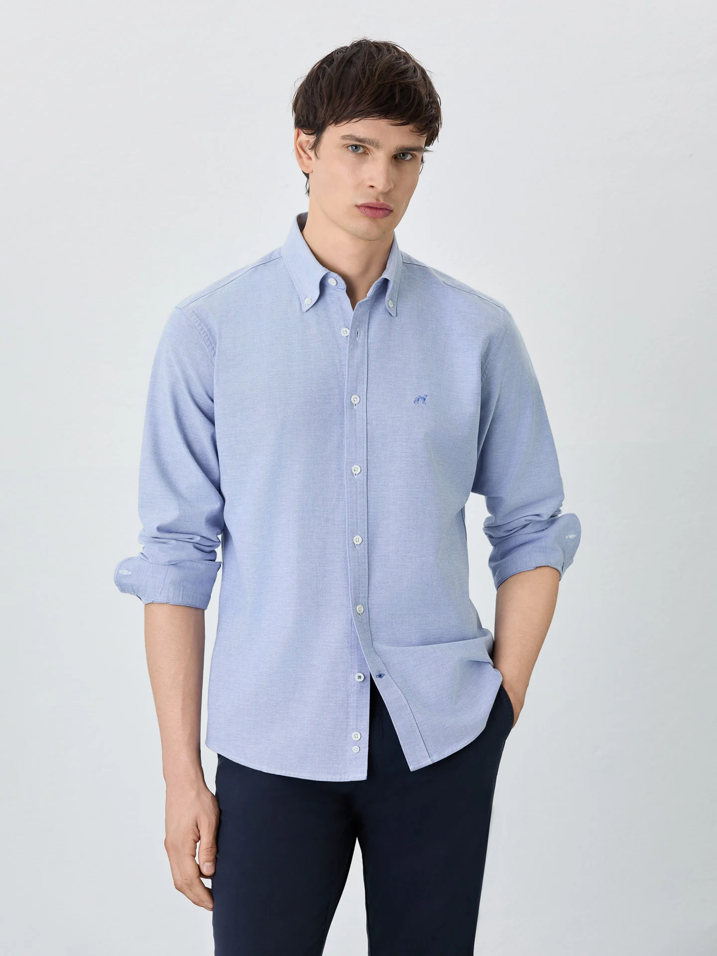 Regular Fit Shirt With Button Down Collar In Cotton-elastane Blend