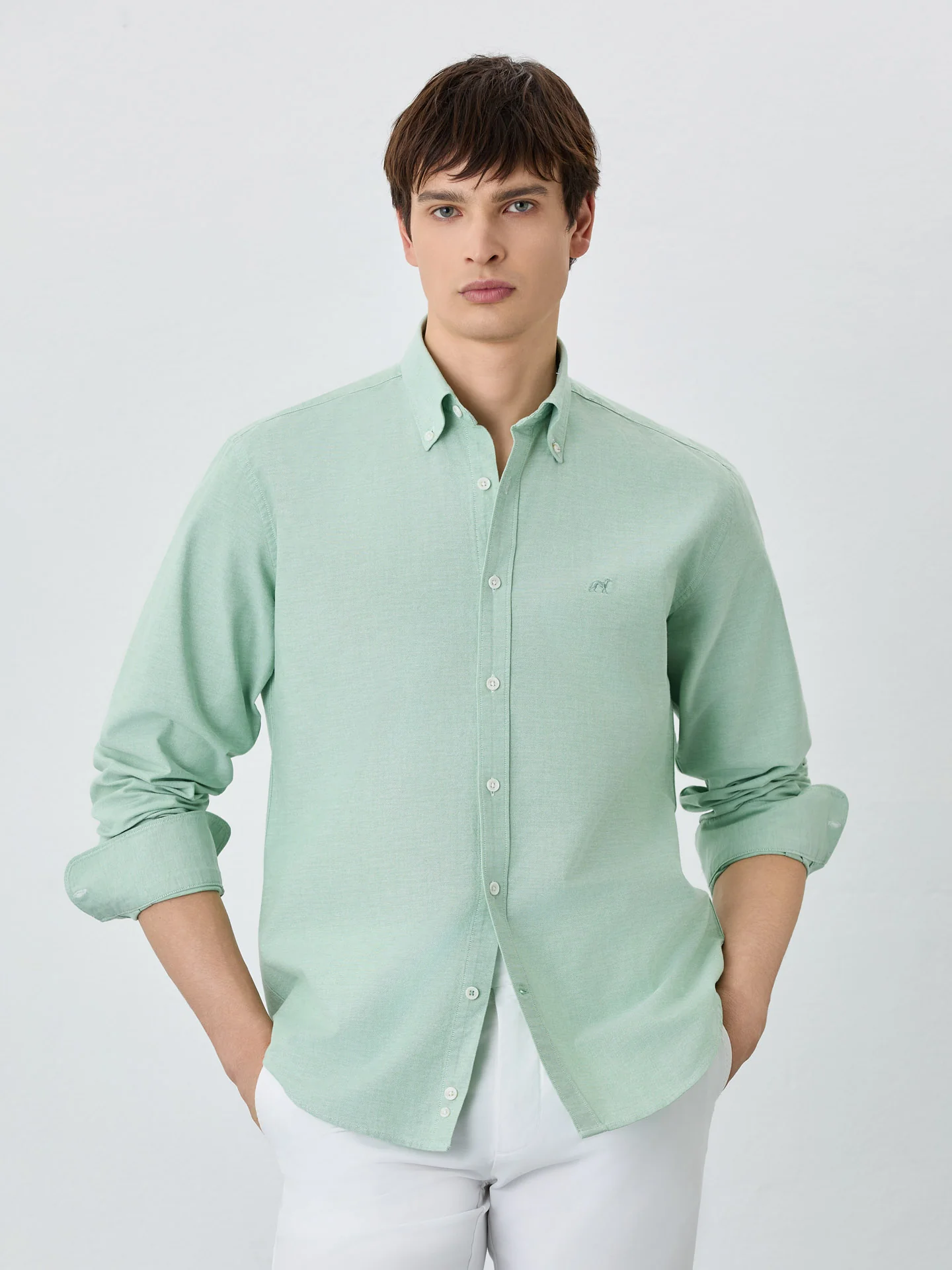 Regular Fit Shirt With Button Down Collar In Cotton-elastane Blend - Image 4