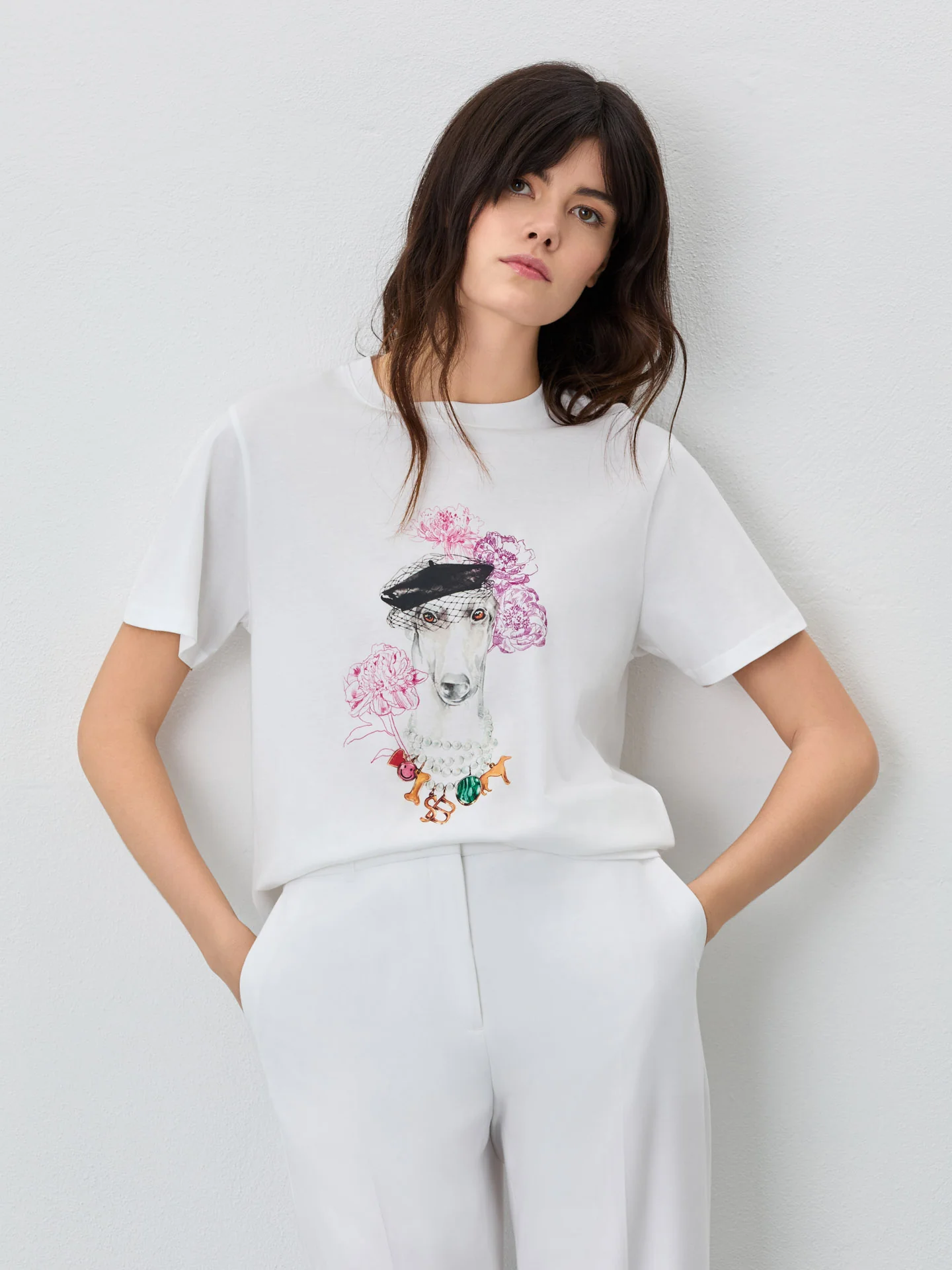 Regular Fit T-shirt In Organic Cotton With Greyhound Illustration