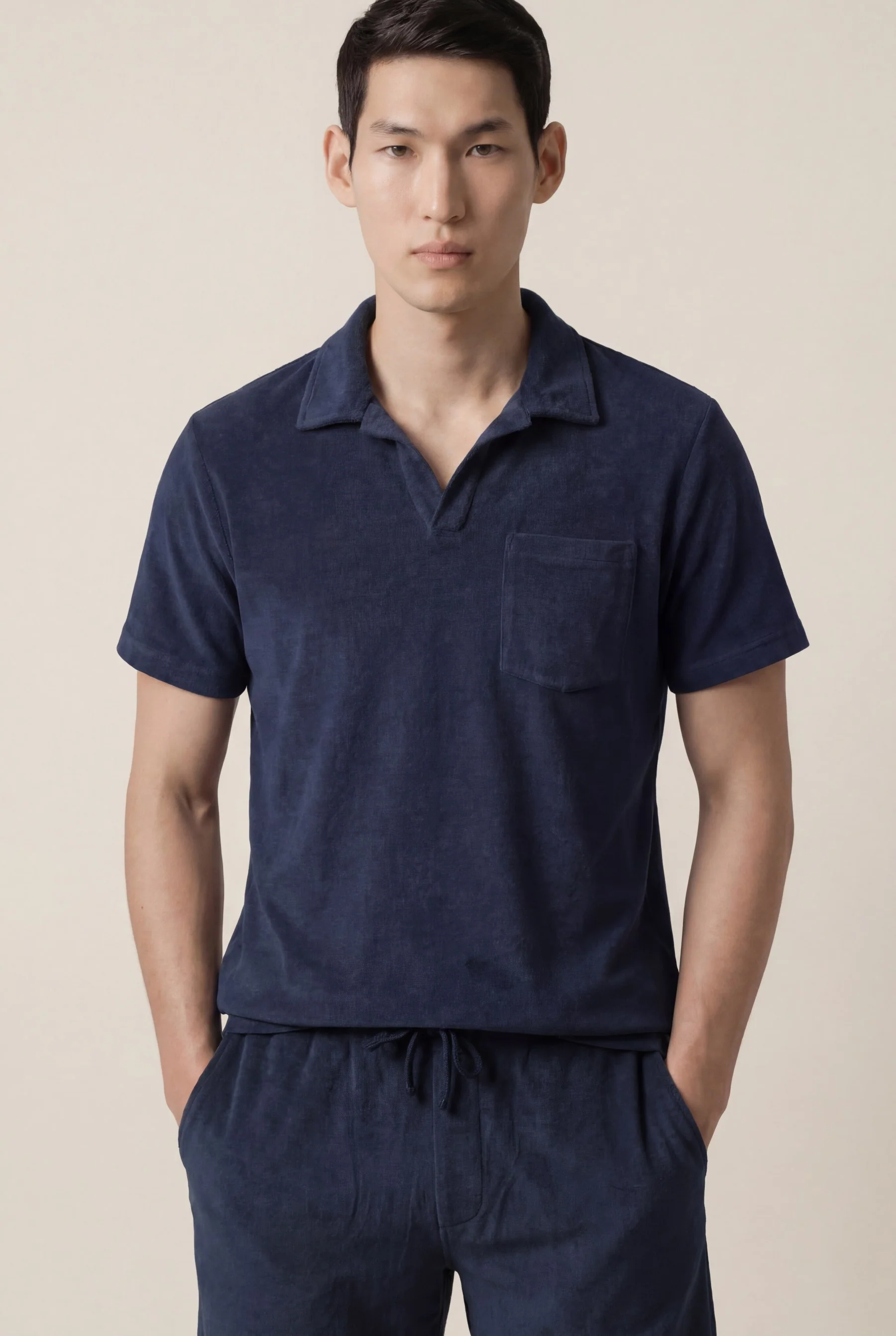 Regular Fit Terry Polo Shirt With Chest Pocket In Cotton And Modal Blend - Image 2