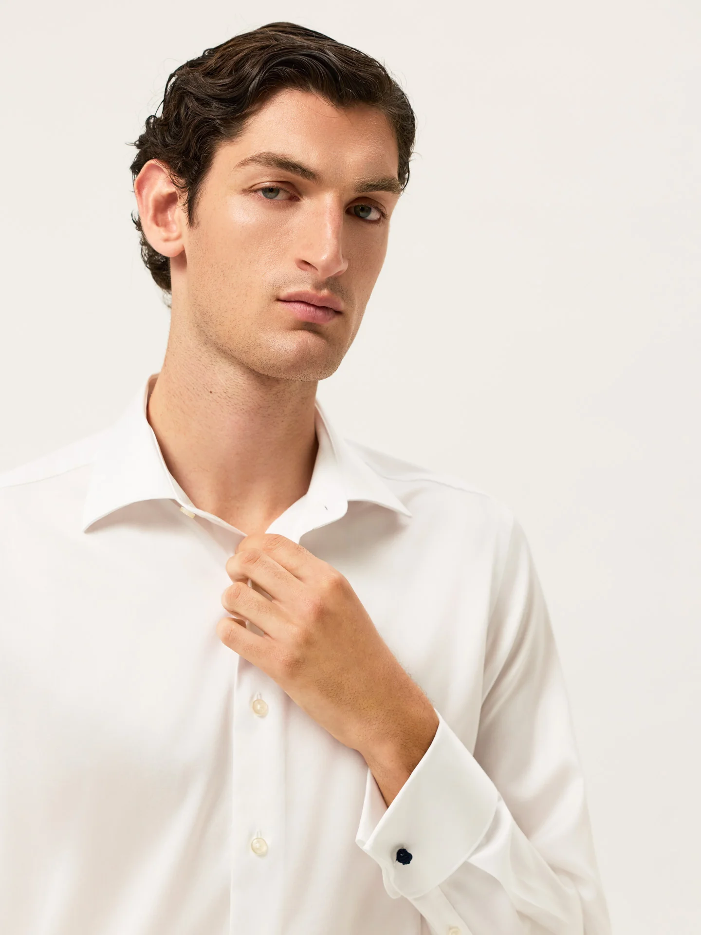 Regular Fit Twill Formal Shirt With Oxford Collar And Double Cuff