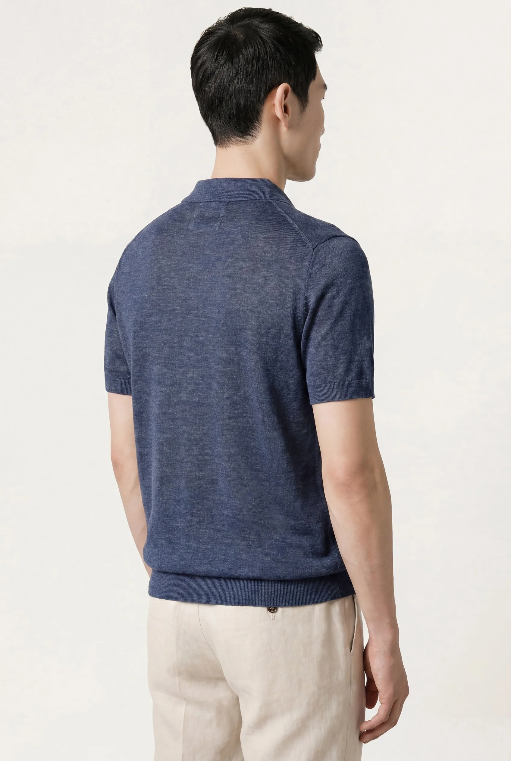 Short Sleeve Knit Polo Shirt In 100% Linen - Image 7