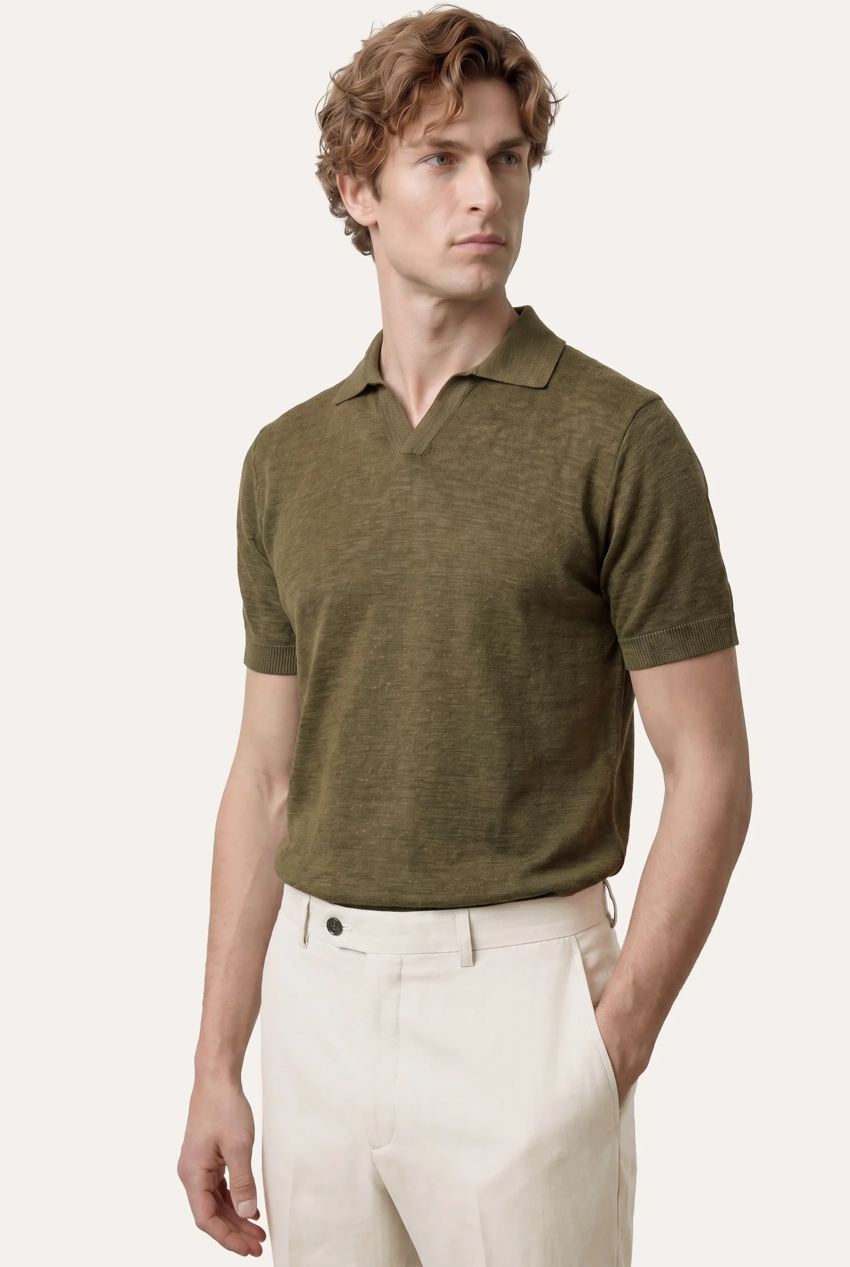 Short Sleeve Knit Polo Shirt In 100% Linen - Image 8