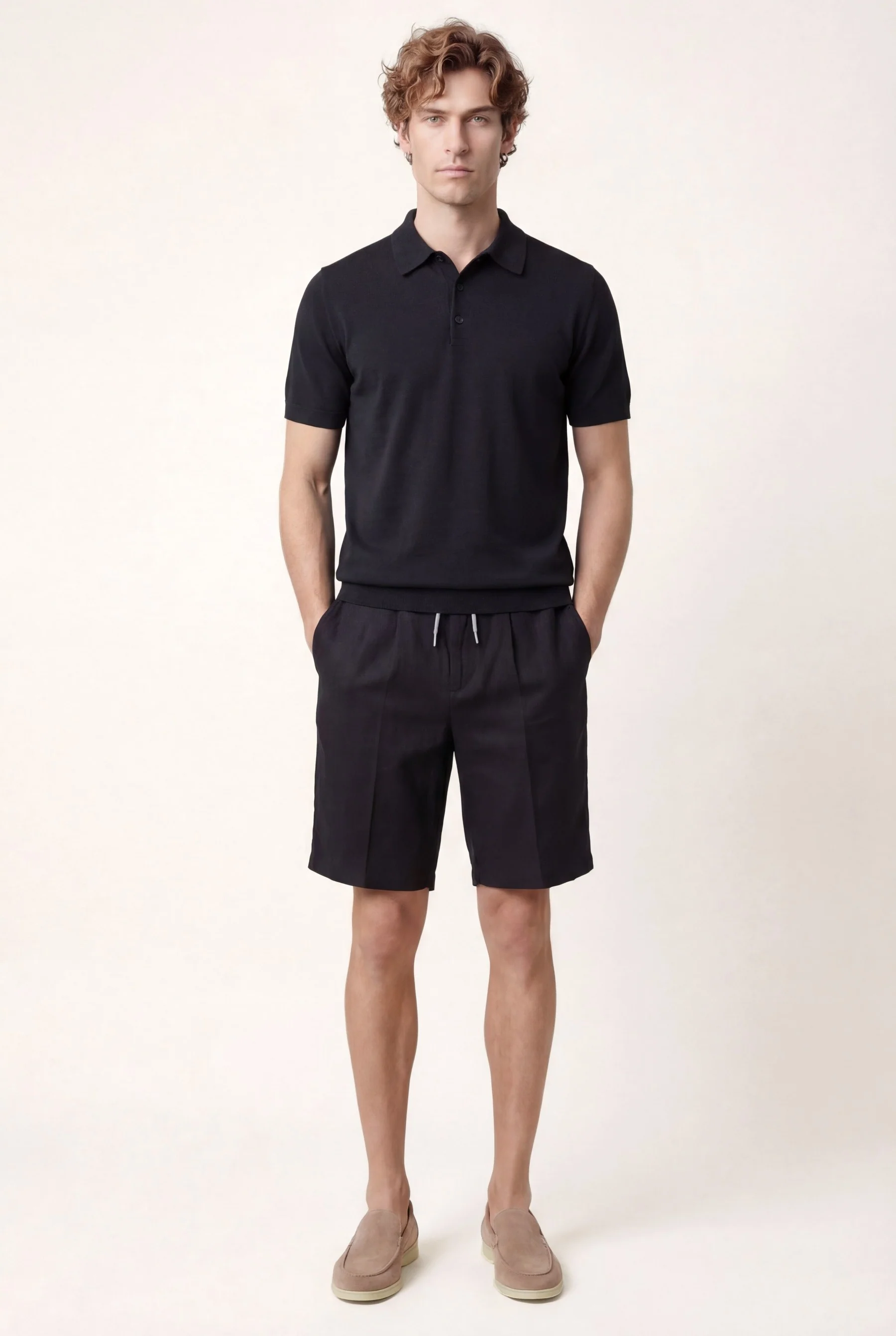 Short Sleeve Knit Polo Shirt In Cotton And Silk Blend