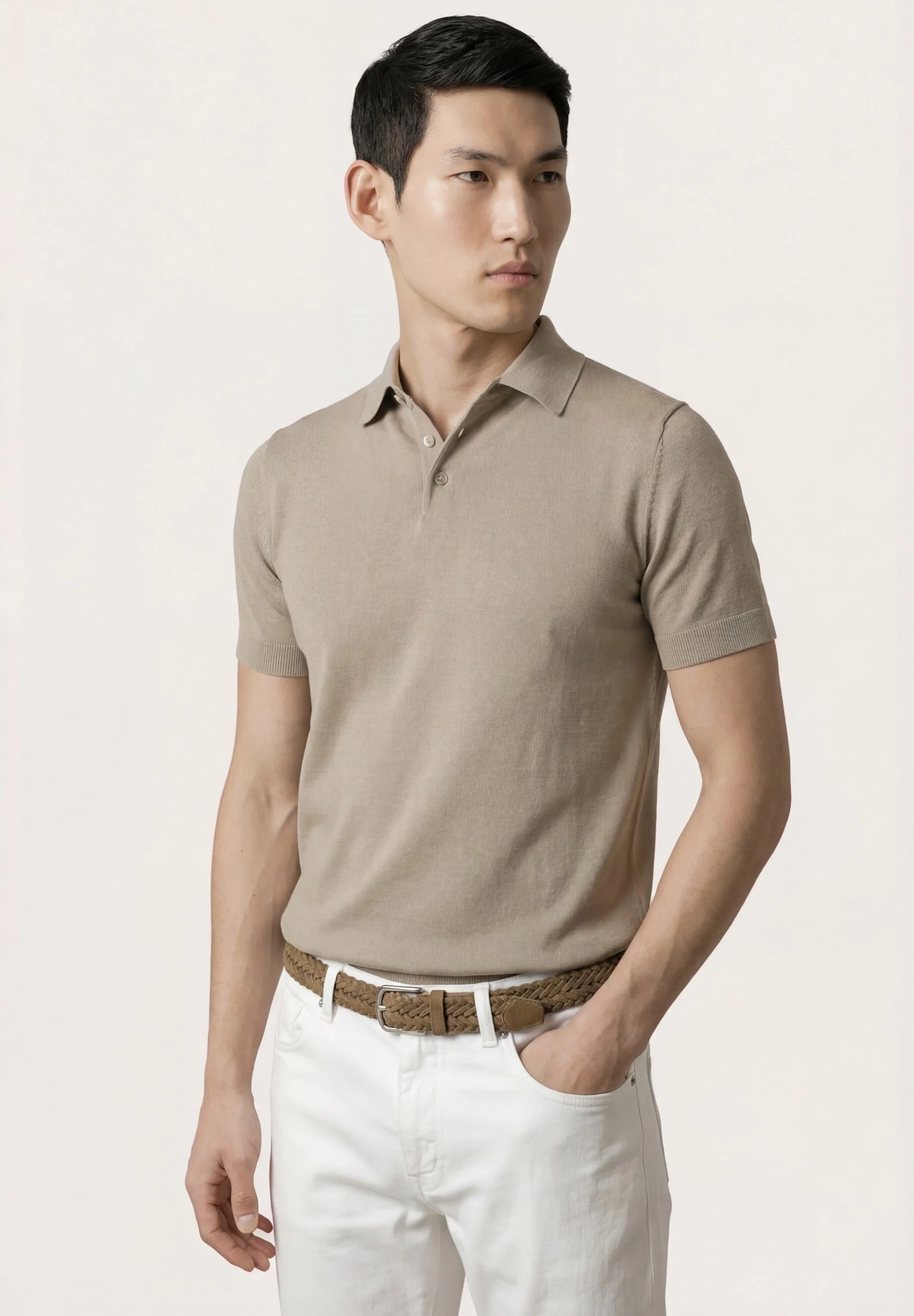 Short Sleeve Knit Polo Shirt In Cotton And Silk Blend - Image 10