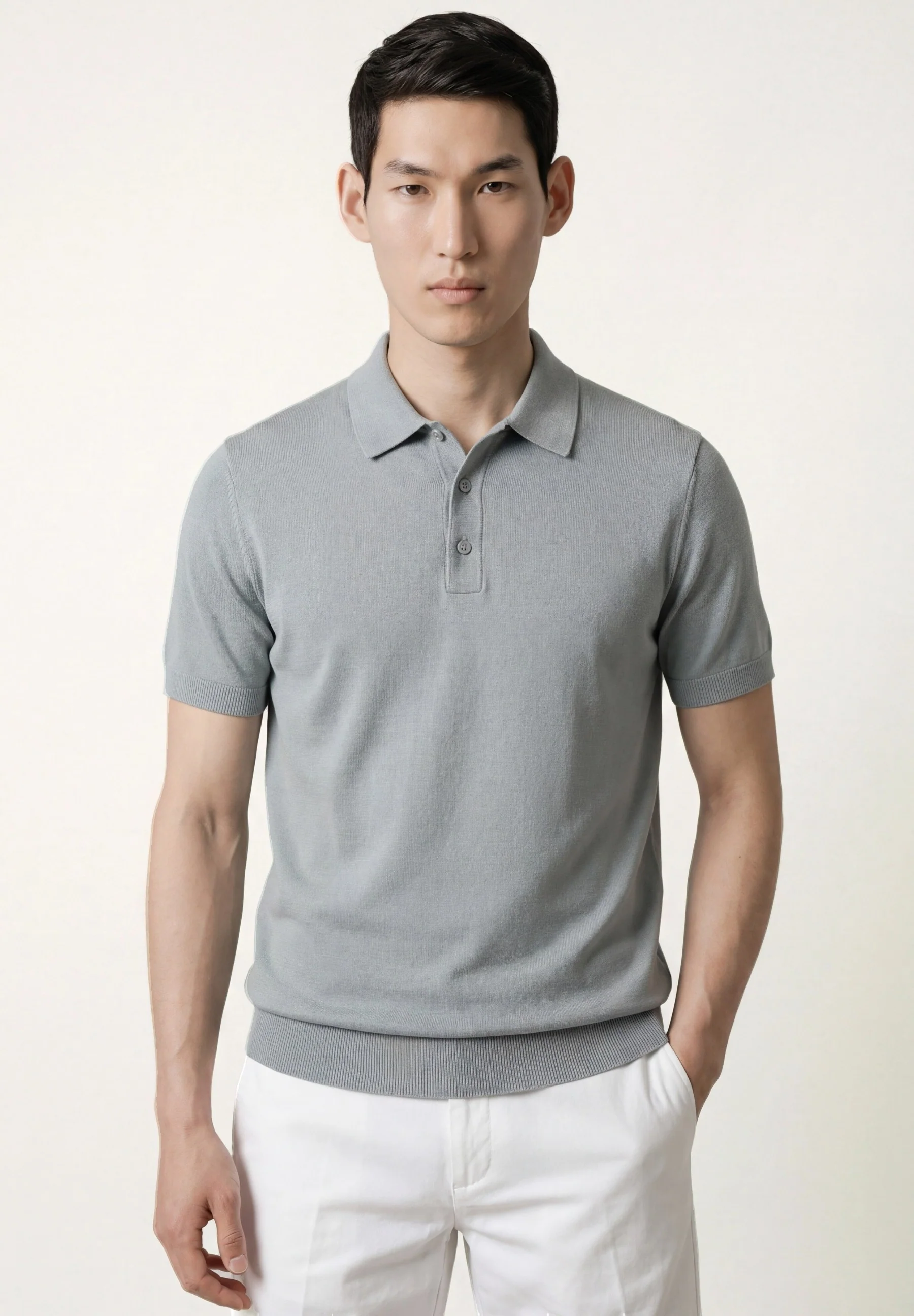 Short Sleeve Knit Polo Shirt In Cotton And Silk Blend - Image 7