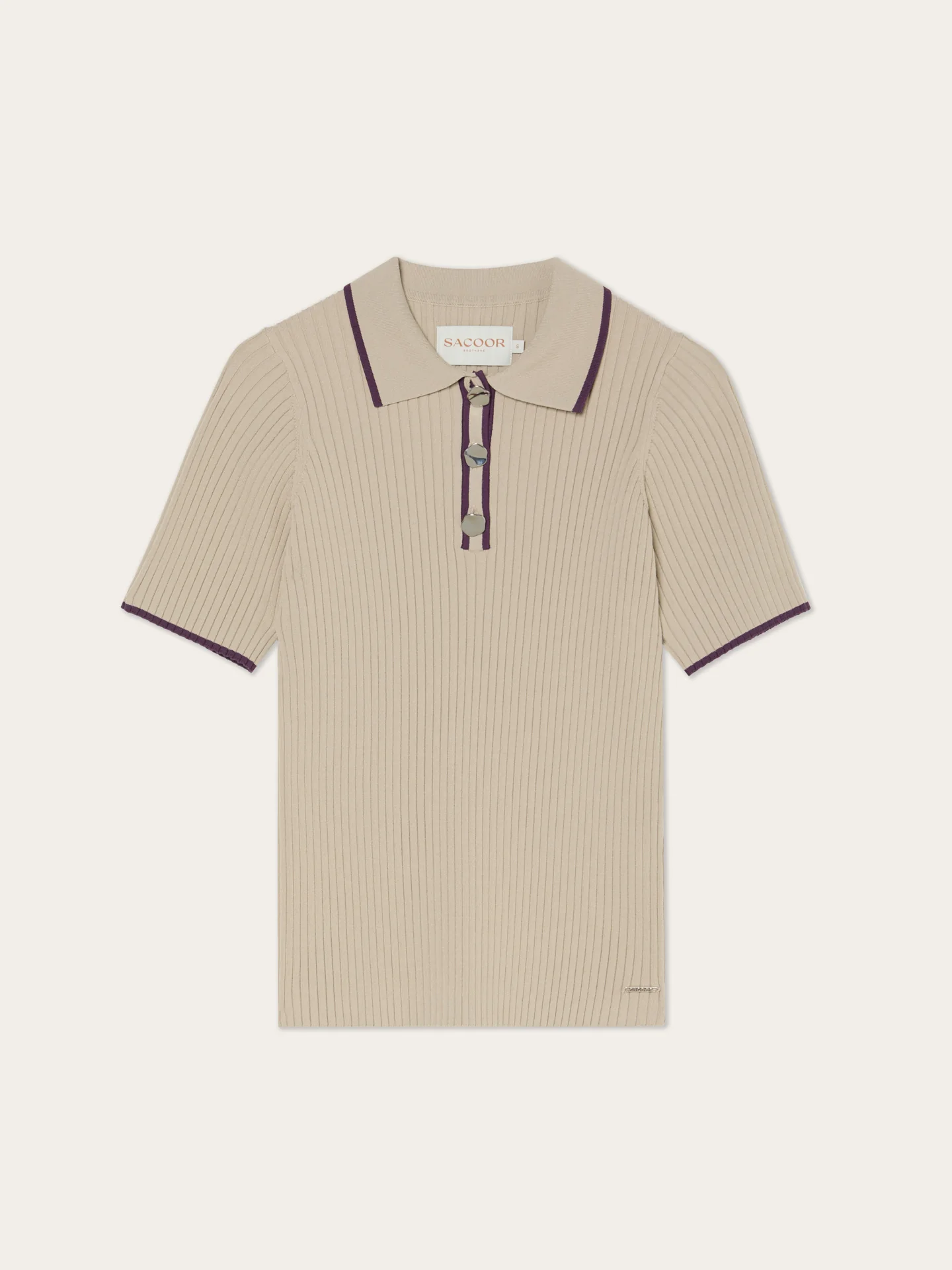 Short-Sleeve Polo Sweater With Gold Button In Viscose Blend - Image 4