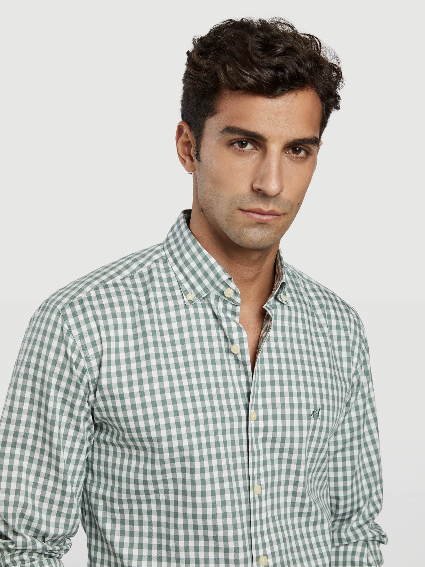 Slim fit 100%BCI cotton checks oxford shirt