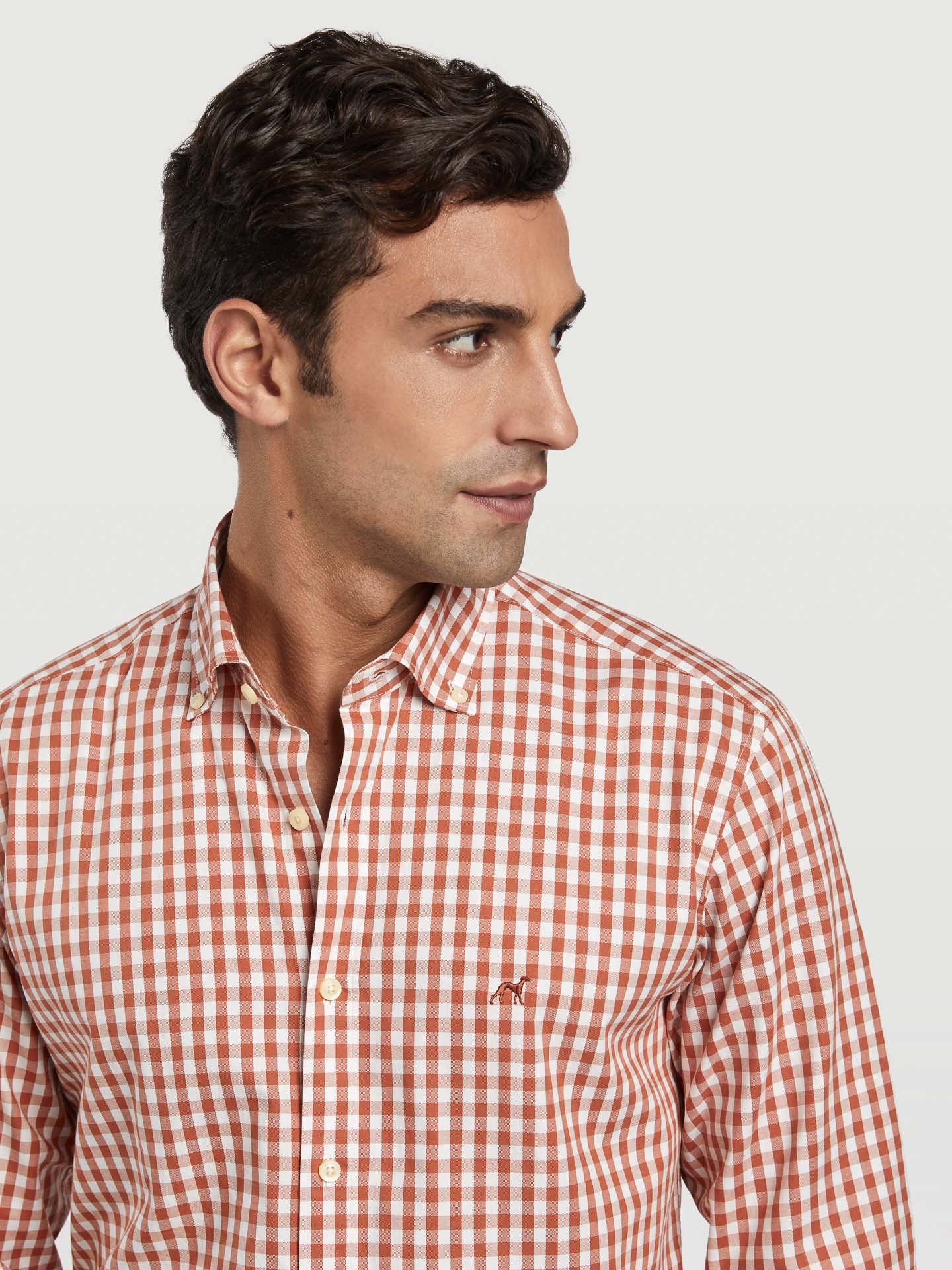 Slim fit 100%BCI cotton checks oxford shirt