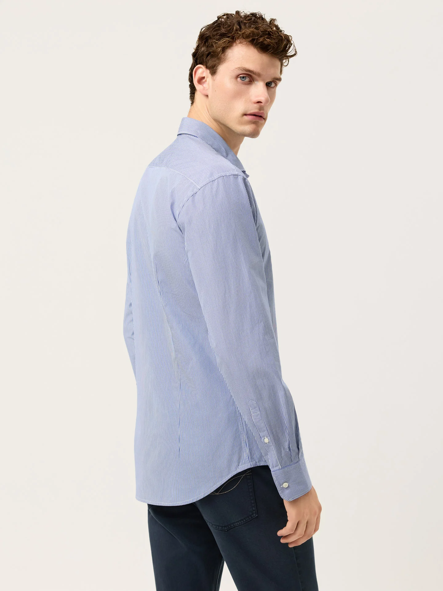Slim Fit 120’s Cotton Shirt With Refined Stripe Pattern - Image 2