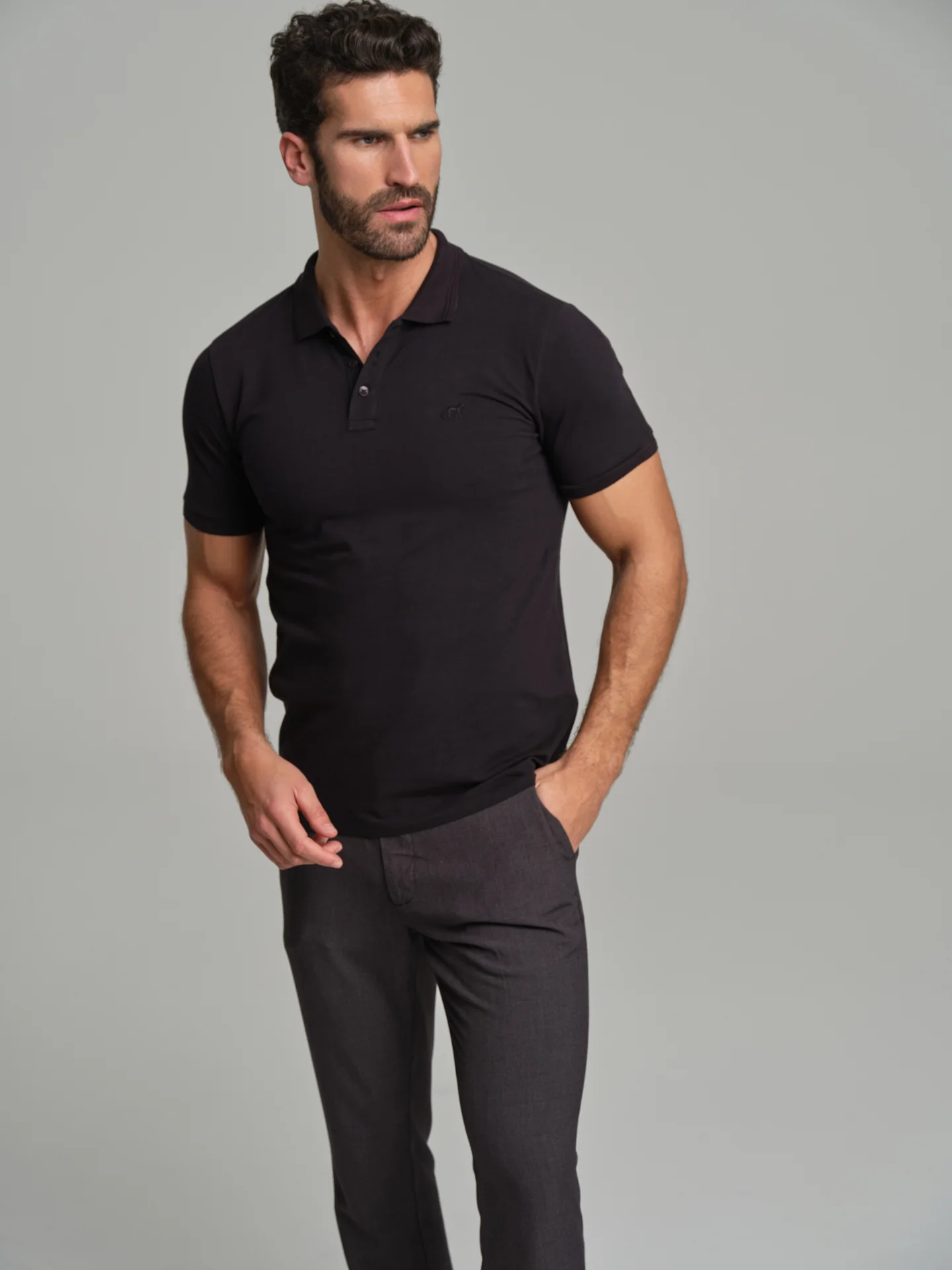 Slim fit basic piquet polo shirt