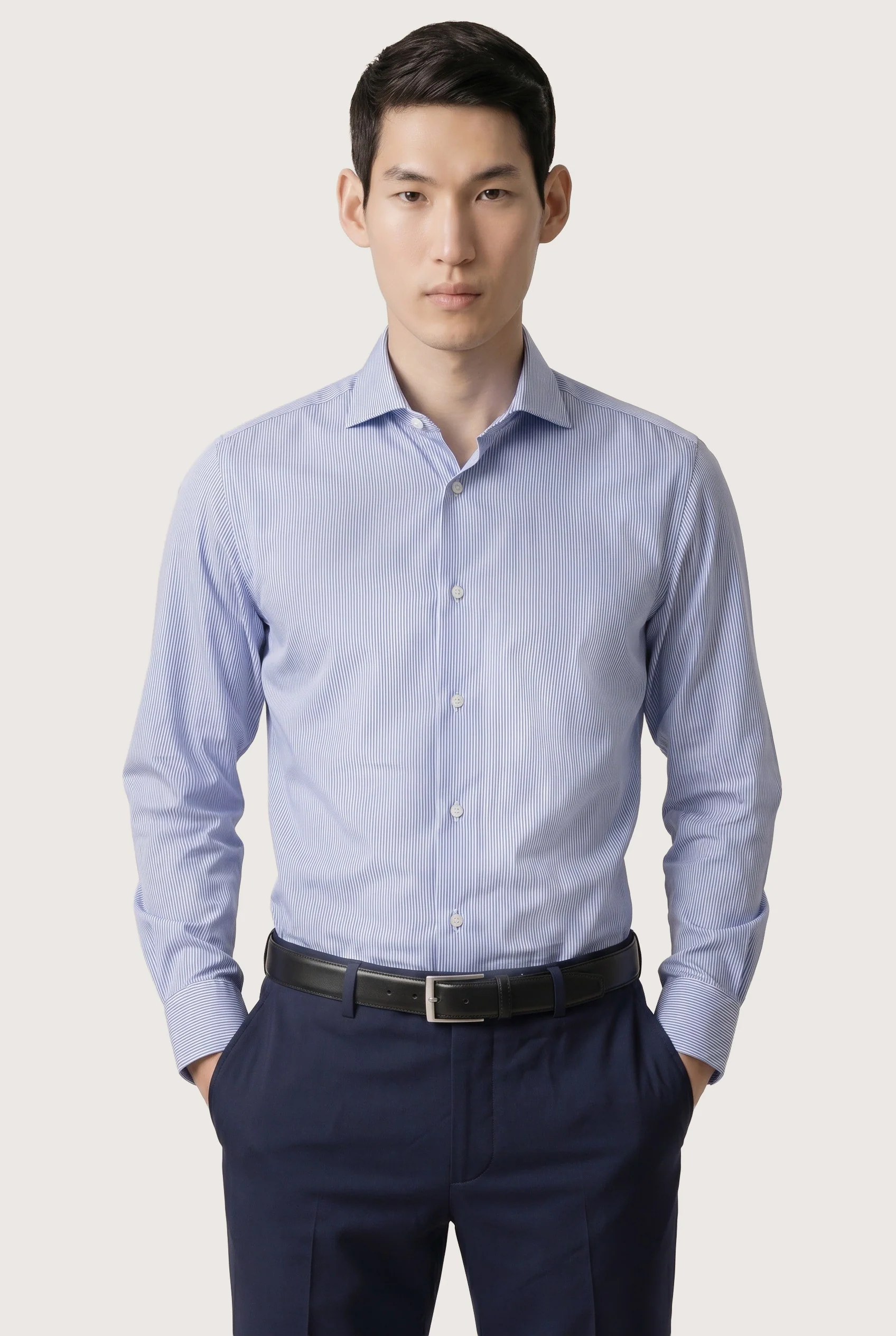 Slim Fit Business Striped Cotton Shirt with Dublin Collar