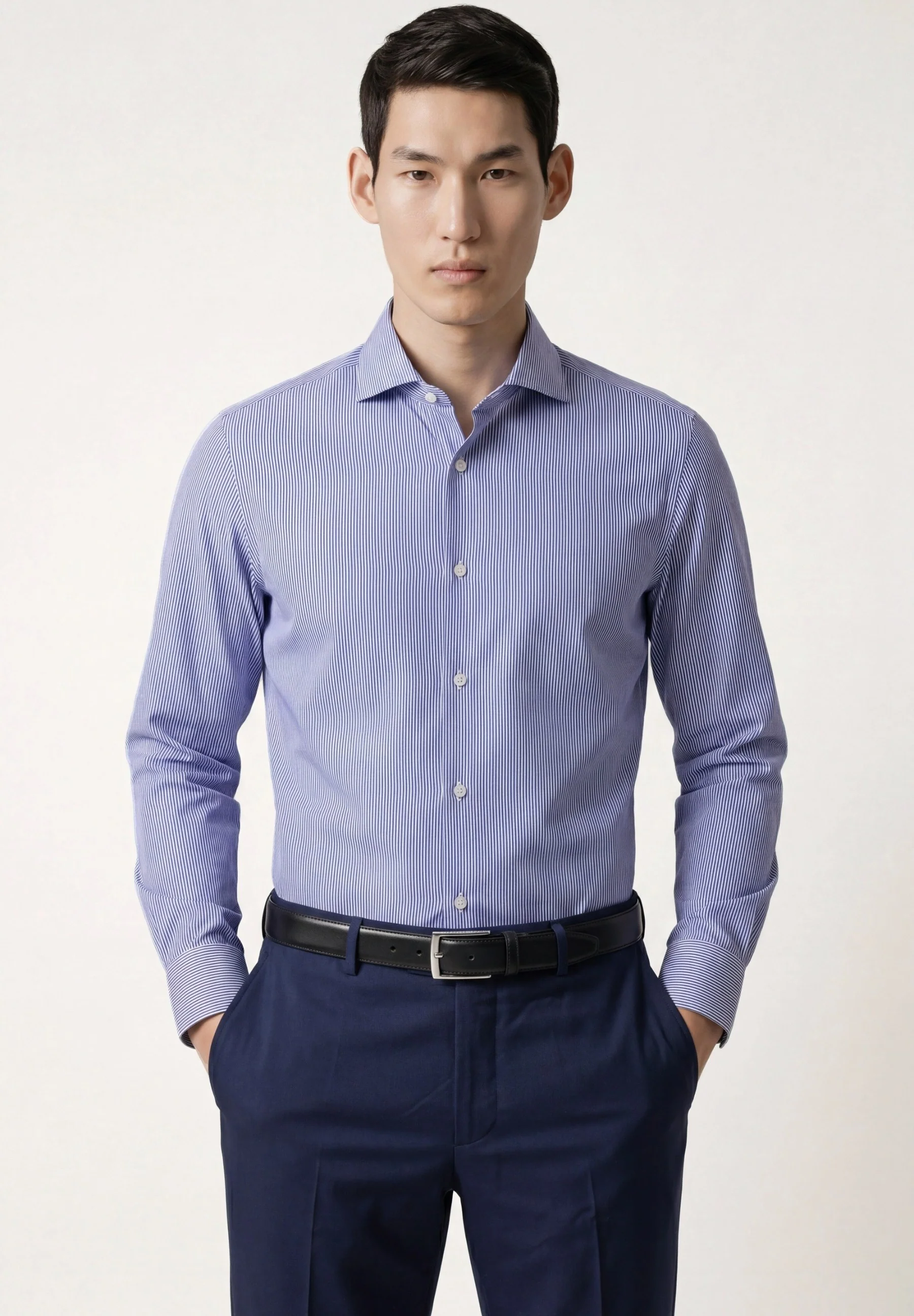 Slim Fit Business Striped Cotton Shirt with Dublin Collar - Image 2