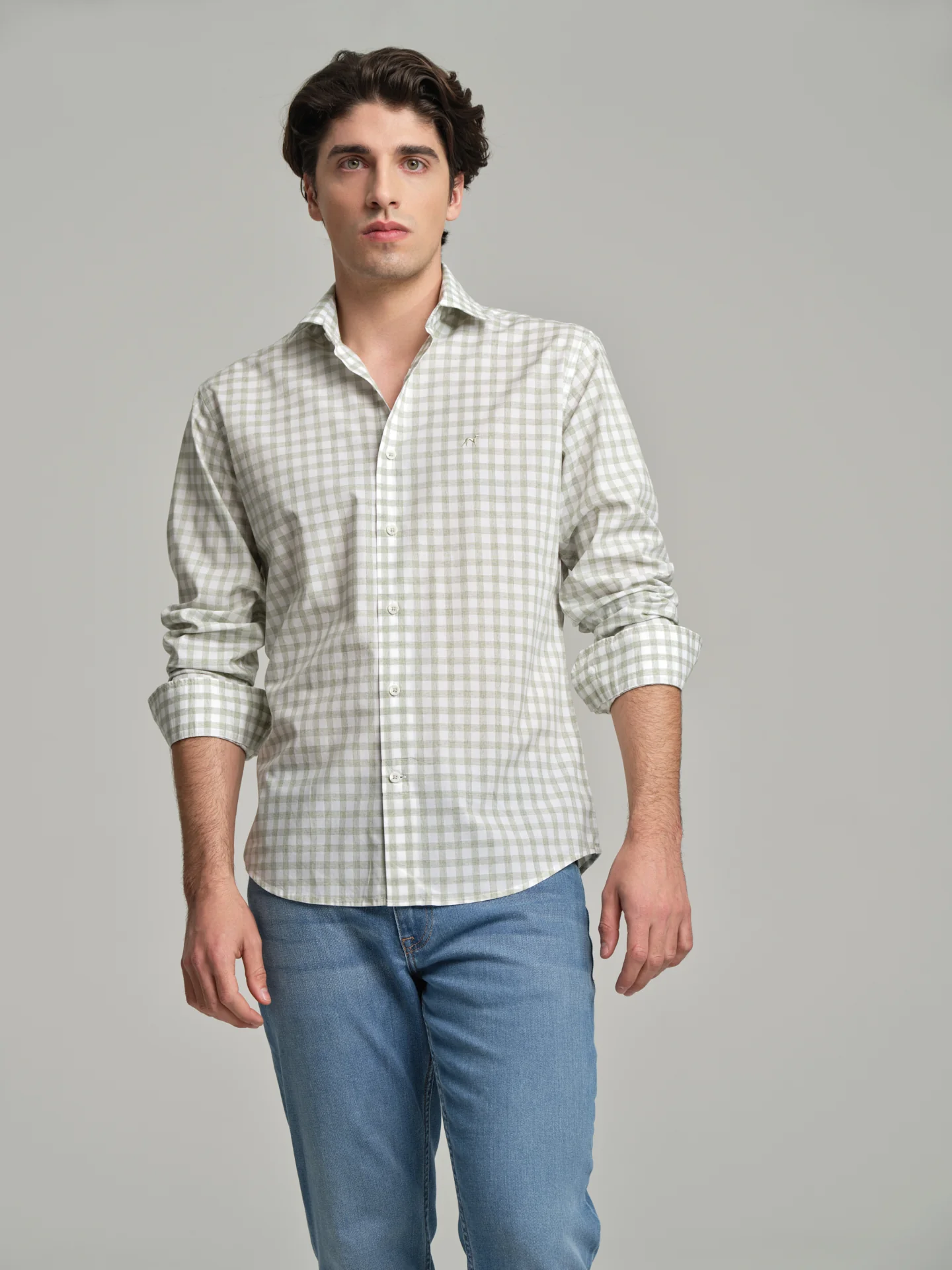 Slim fit casual melange vichy shirt