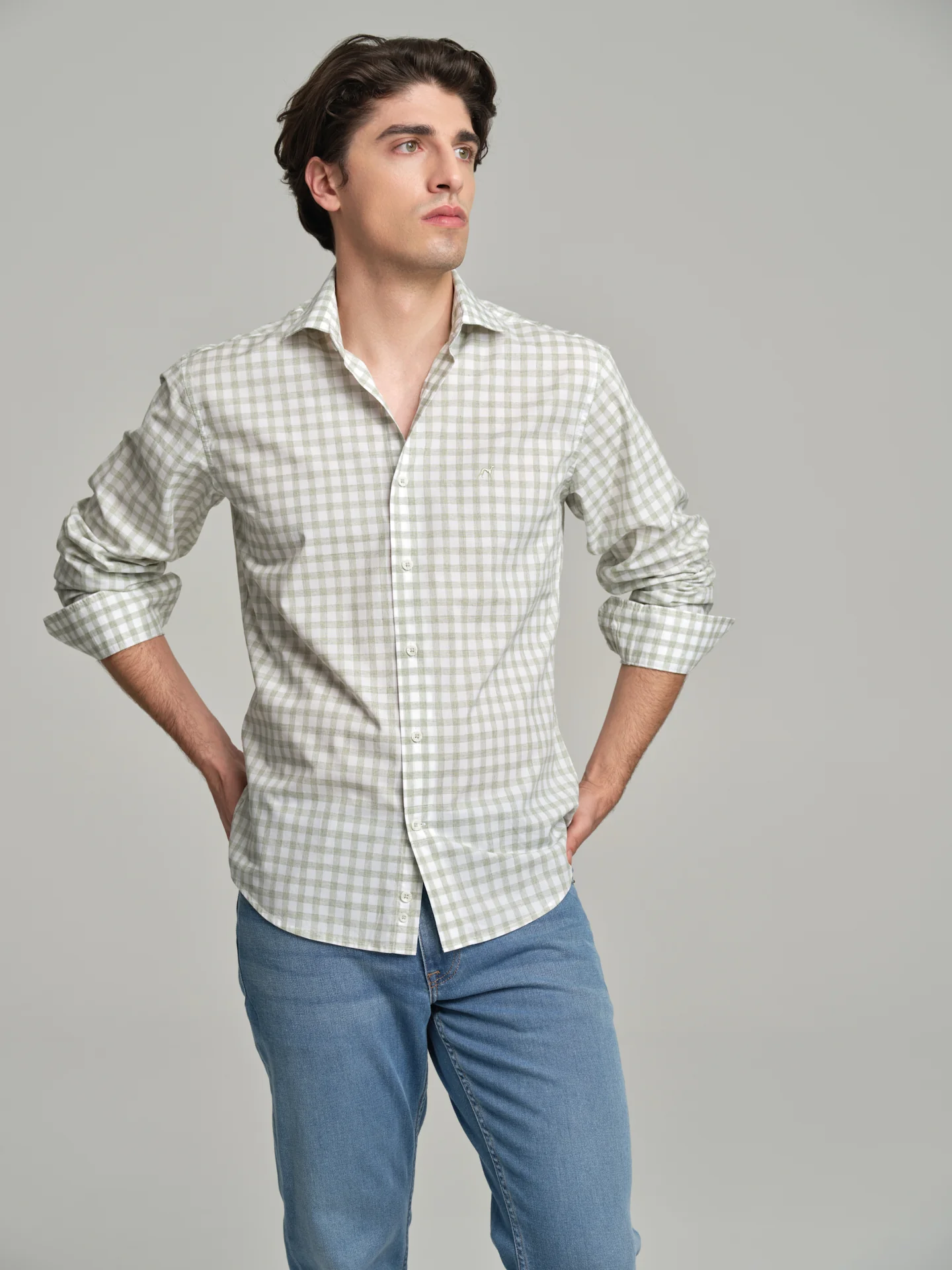 Slim fit casual melange vichy shirt - Image 2