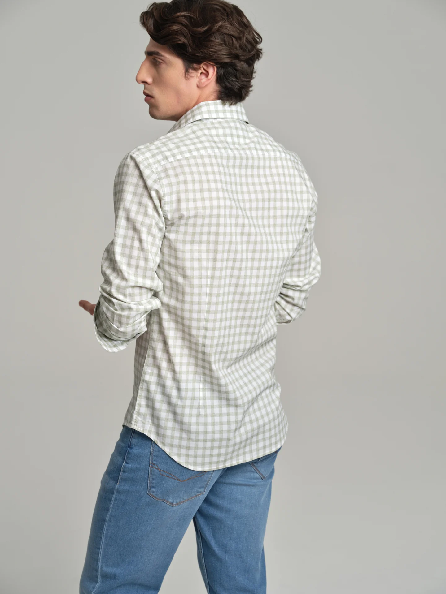 Slim fit casual melange vichy shirt - Image 3