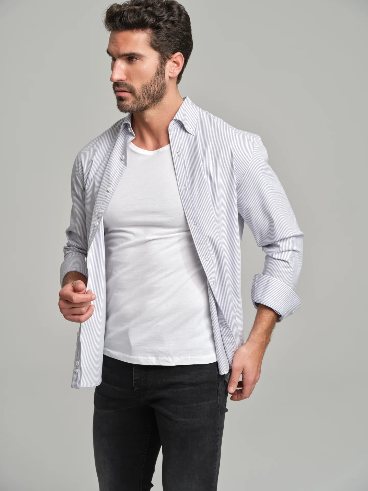 Slim fit casual striped Elton BCI Cotton shirt - Image 5