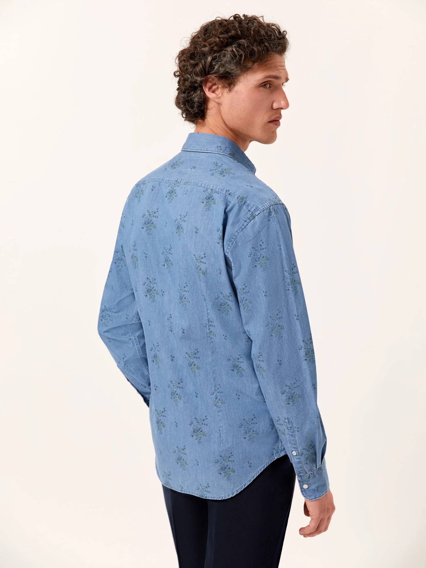 Slim Fit Denim Printed Shirt with Open Collar - Image 3