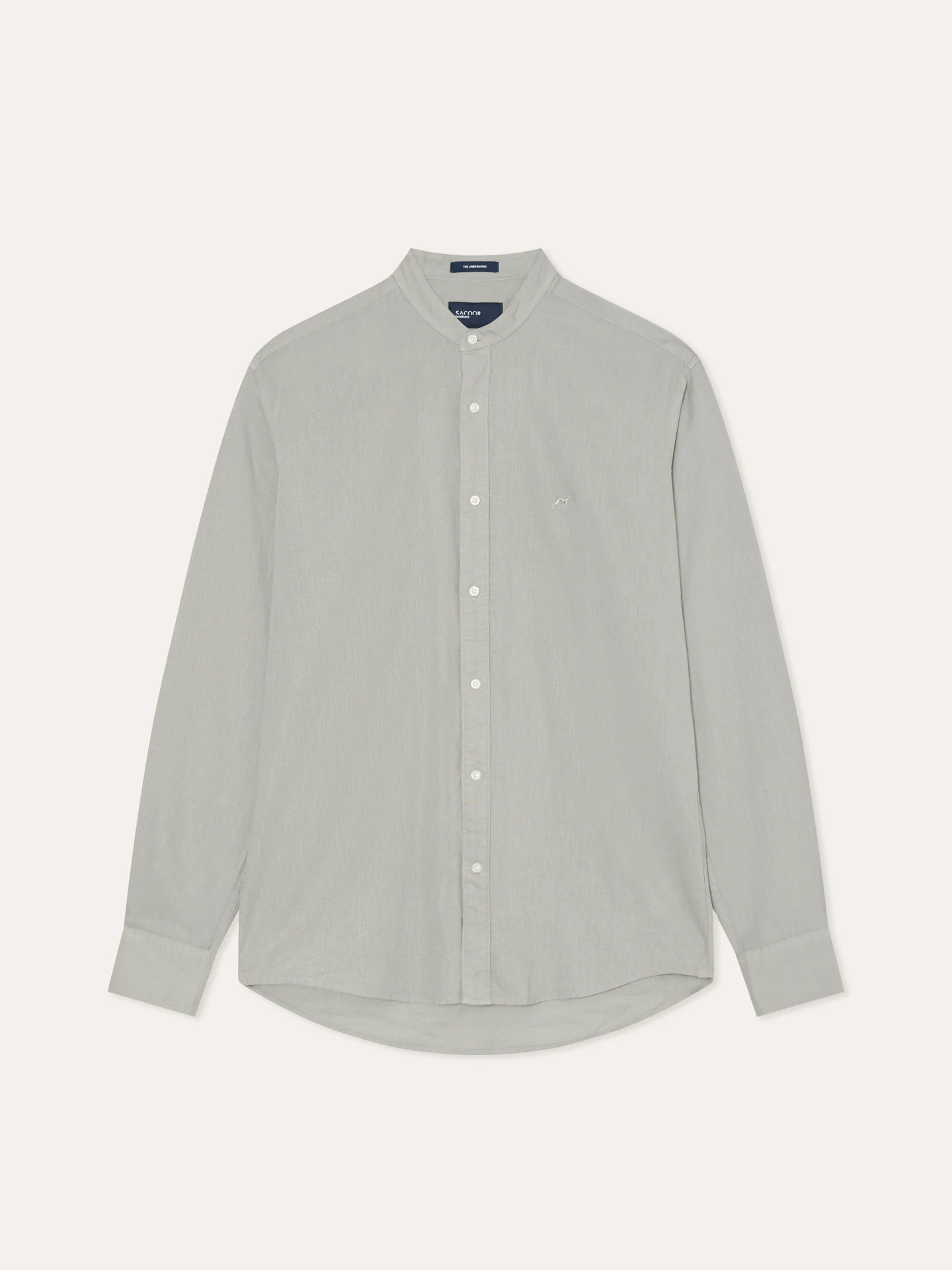 Slim Fit Garment Dye Cotton Linen Shirt with Mao Collar - Image 16