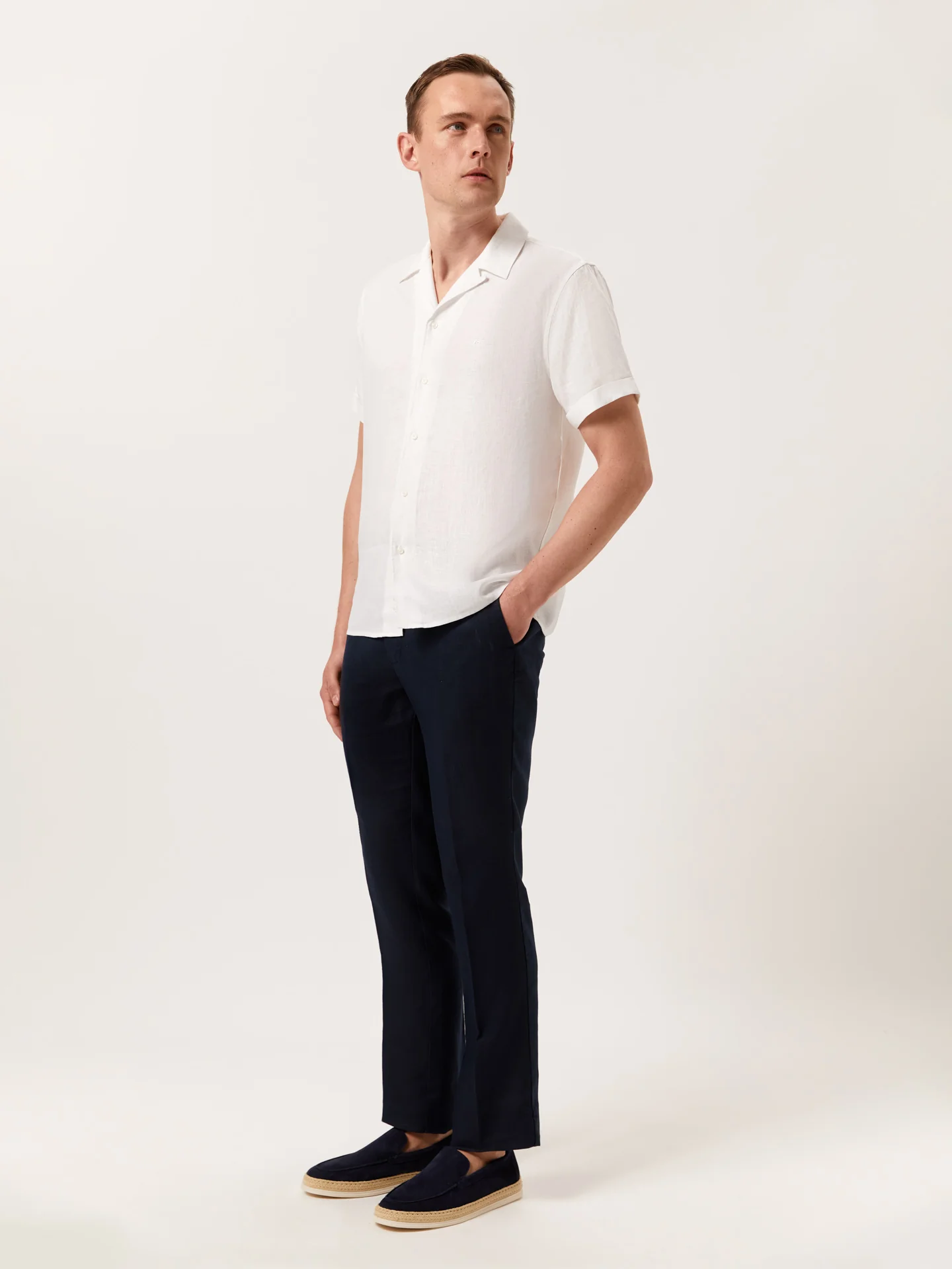 Slim Fit Garment Dye Cotton Linen Shirt with Mao Collar