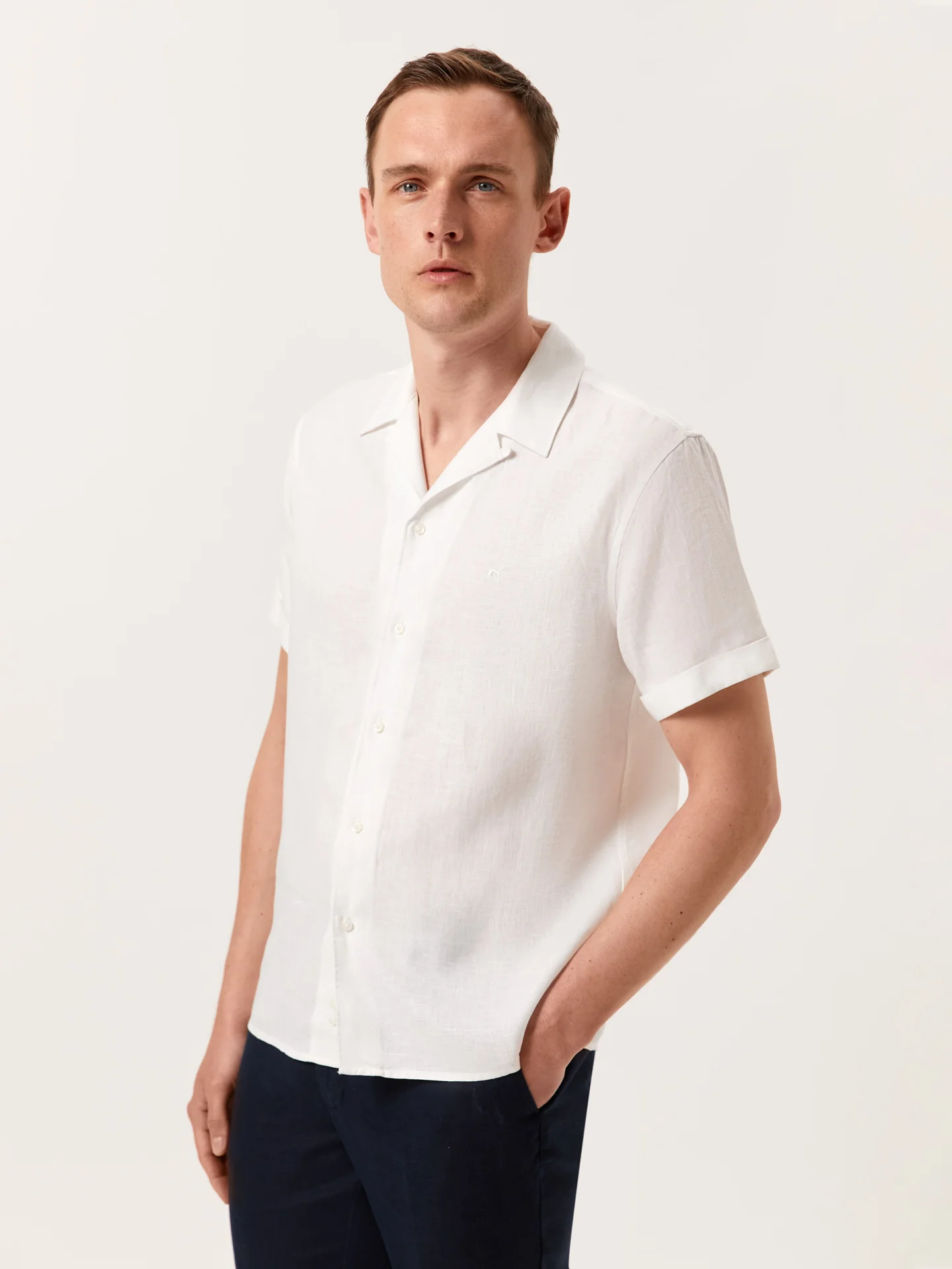 Slim Fit Garment Dye Cotton Linen Shirt with Mao Collar - Image 2