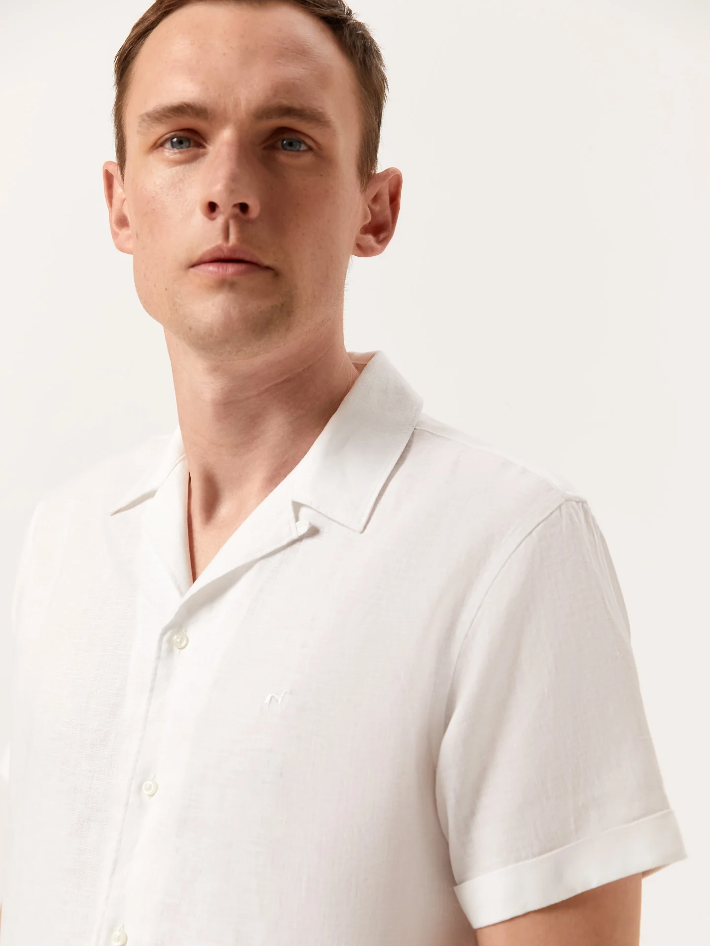 Slim Fit Garment Dye Cotton Linen Shirt with Mao Collar - Image 3