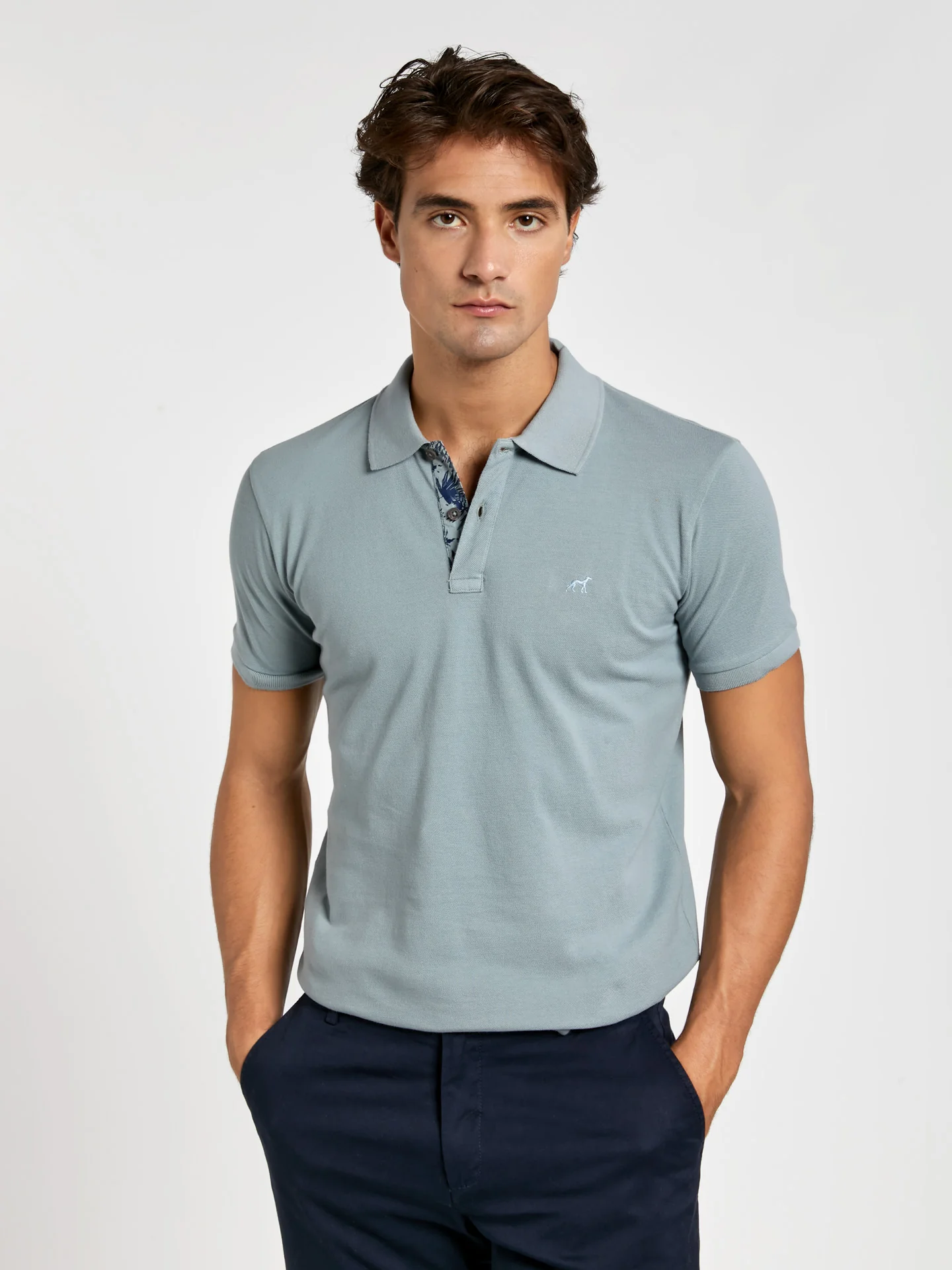 Slim fit garment dye piqué polo shirt with print - Image 8
