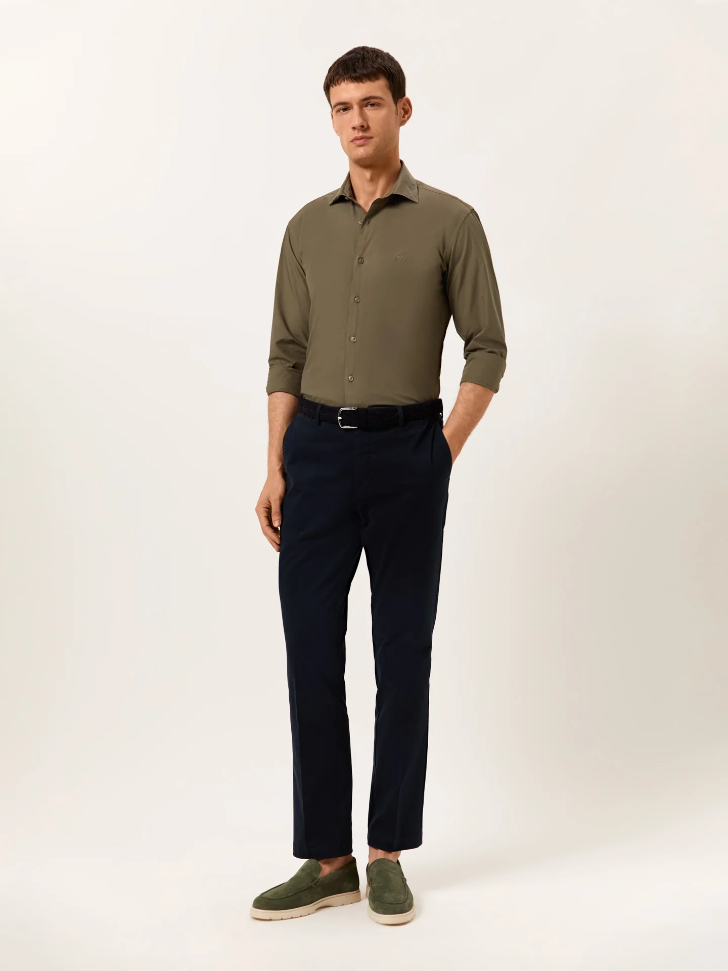 Slim Fit Garment Dye Poplin Open Shirt in Comfort Cotton