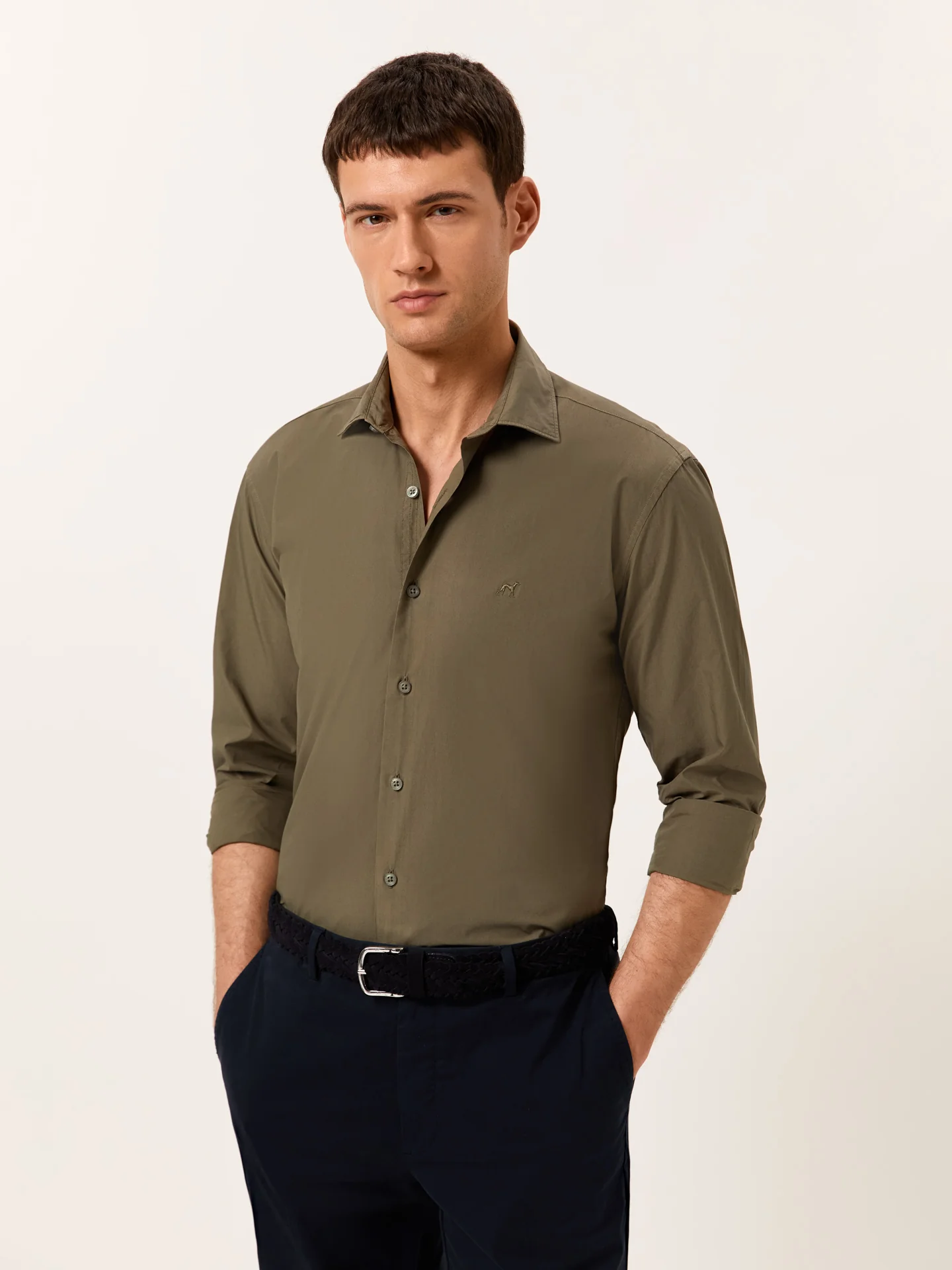 Slim Fit Garment Dye Poplin Open Shirt in Comfort Cotton - Image 2