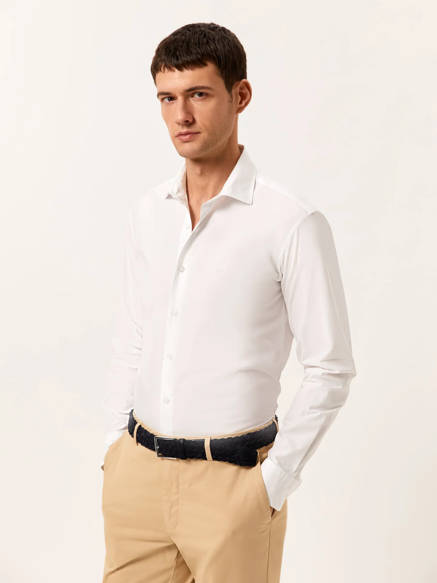 Slim Fit Garment Dye Poplin Open Shirt in Comfort Cotton - Image 3
