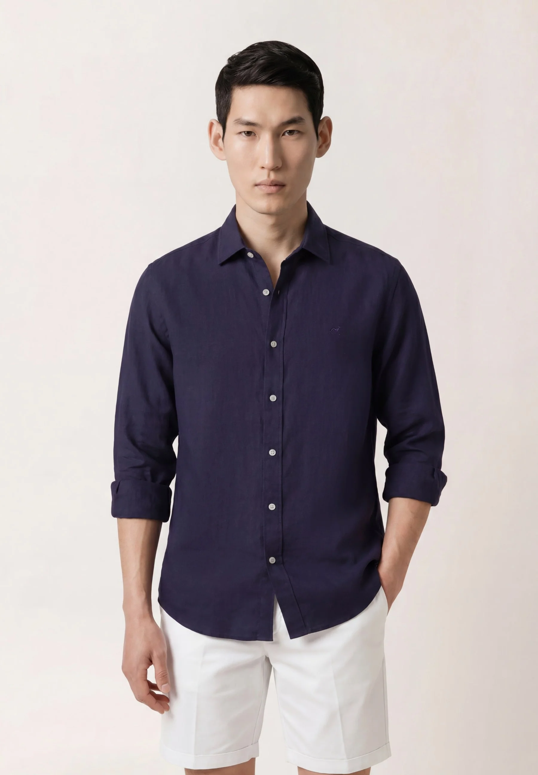 Slim Fit garment dyed Lyocell Linen Shirt with Open Collar - Image 11
