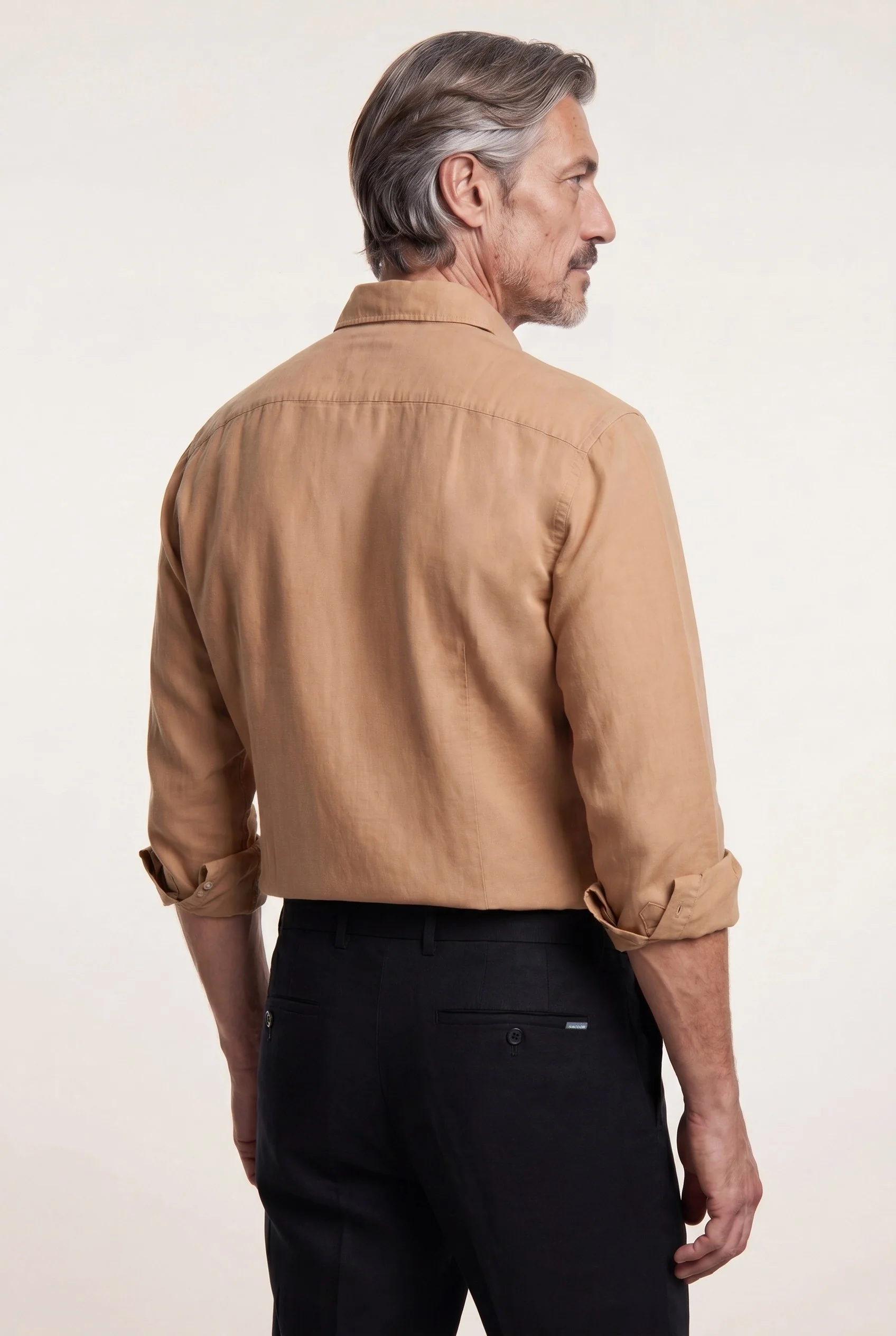 Slim Fit garment dyed Lyocell Linen Shirt with Open Collar - Image 3
