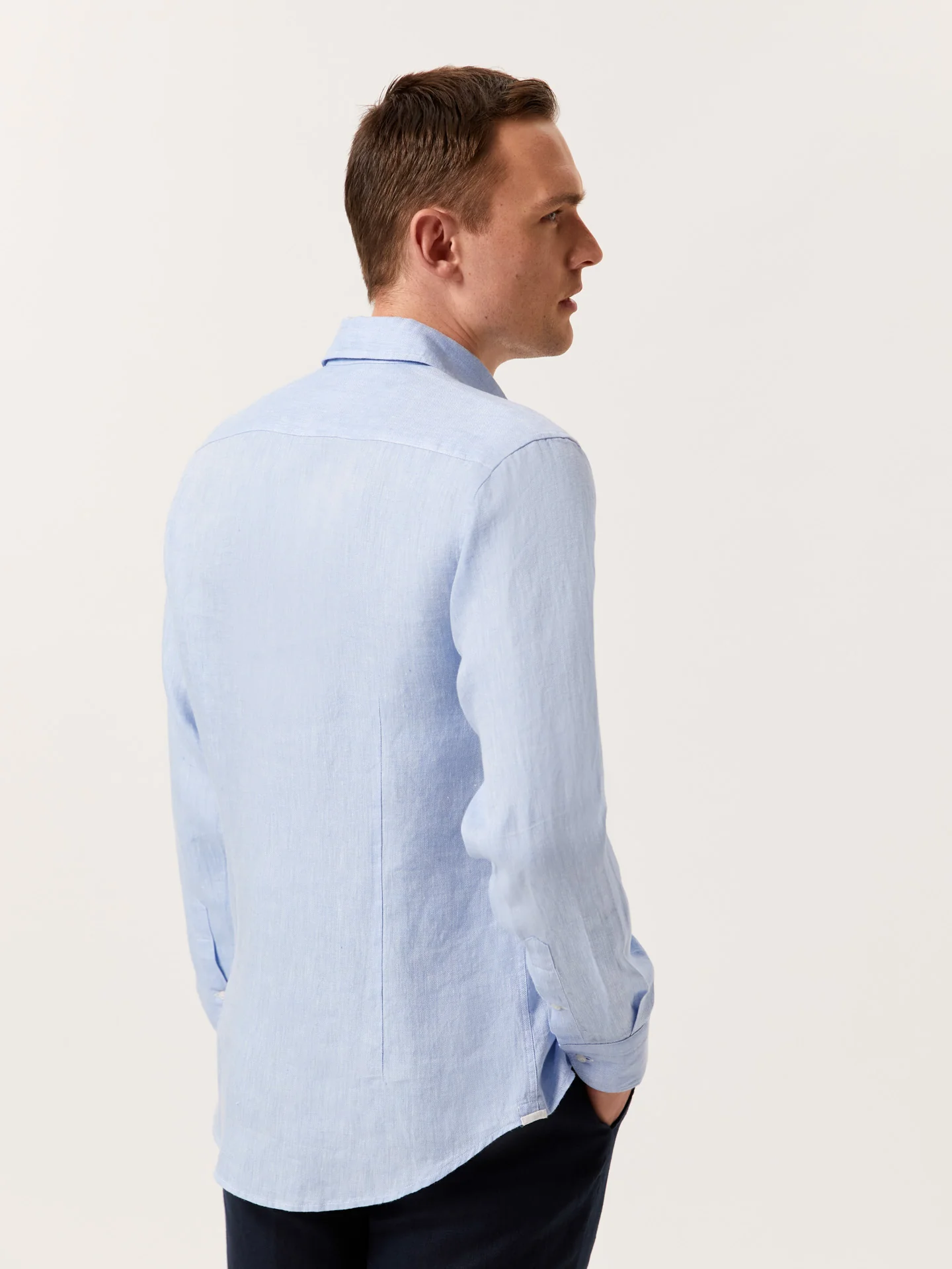 Slim Fit Herringbone Linen Shirt with Newport Collar - Image 4