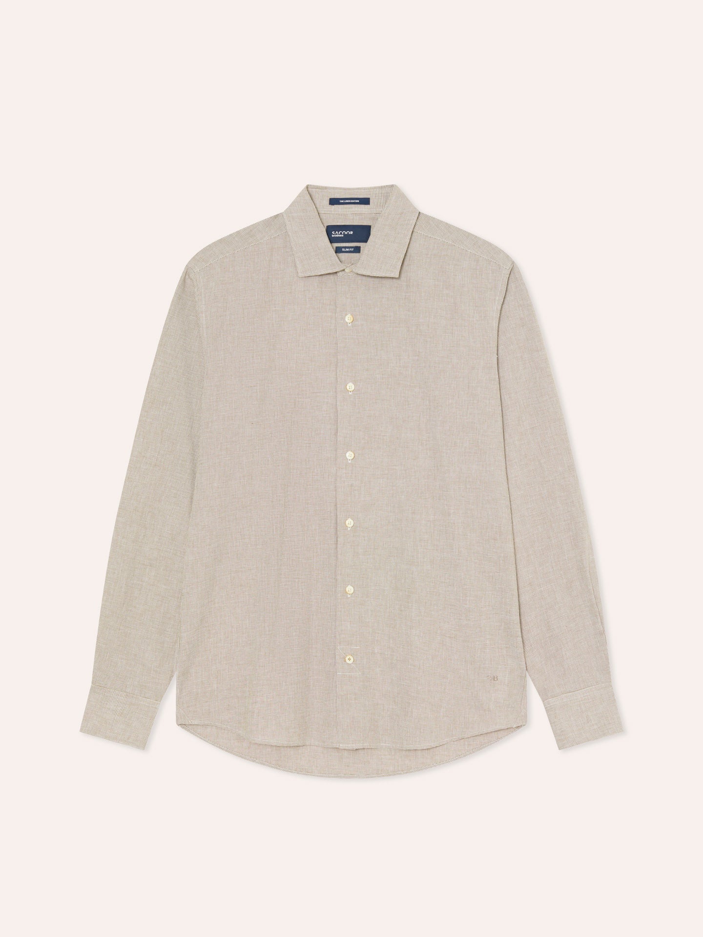 Slim Fit Houndstooth Cotton Linen Shirt with Open Collar - Image 7