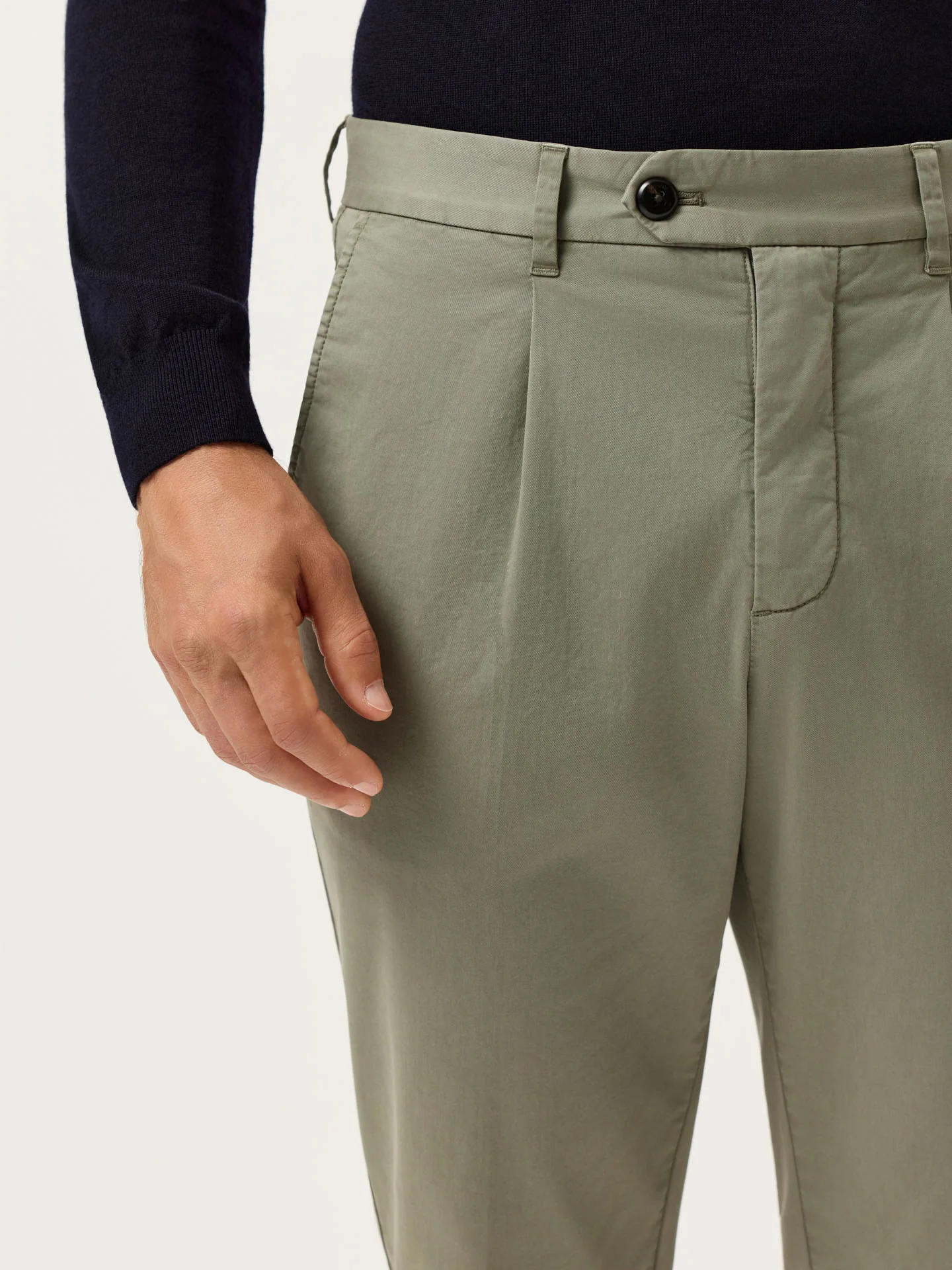 Slim Fit Light Twill Chino With Front Pleat And Garment Dye Finish - Image 11