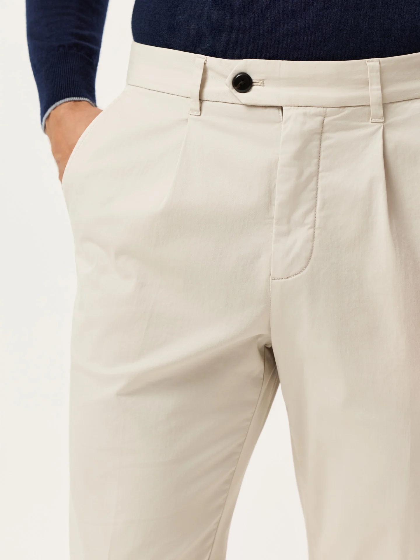 Slim Fit Light Twill Chino With Front Pleat And Garment Dye Finish - Image 15