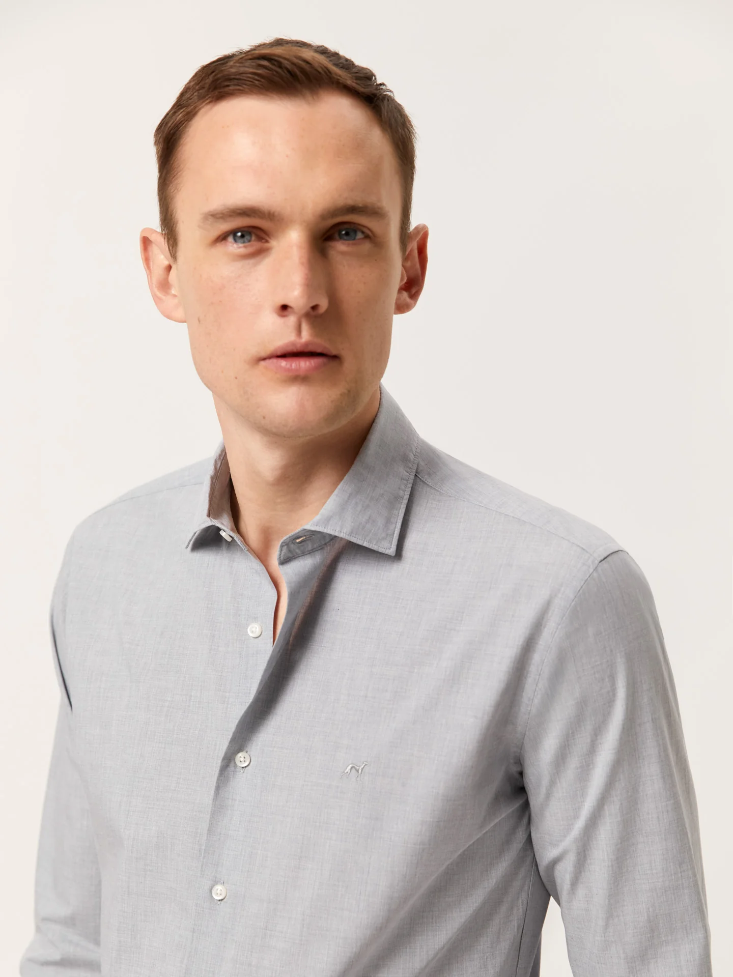 Slim Fit Mélange Cotton Shirt with Open Collar - Image 11