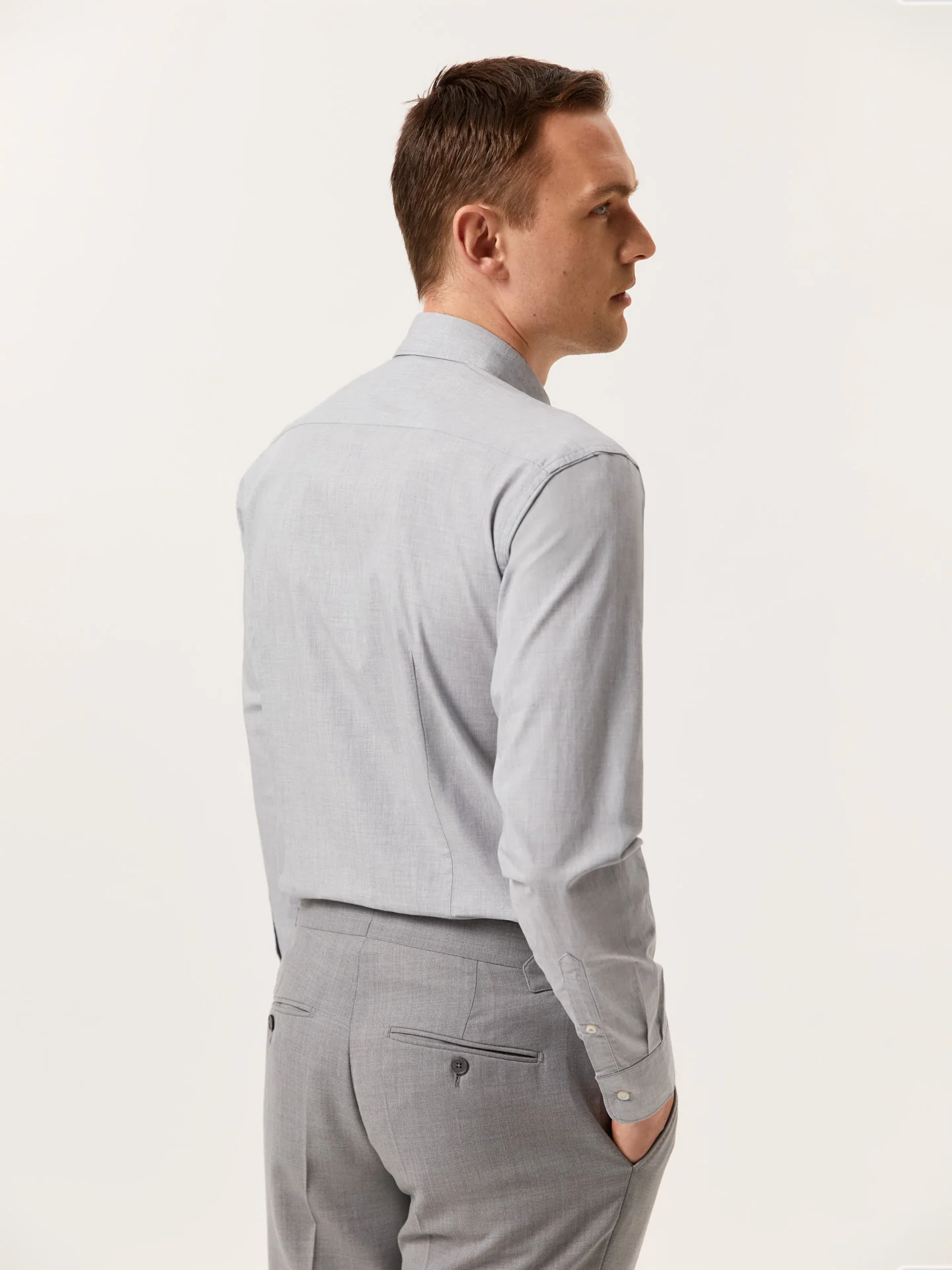 Slim Fit Mélange Cotton Shirt with Open Collar - Image 12