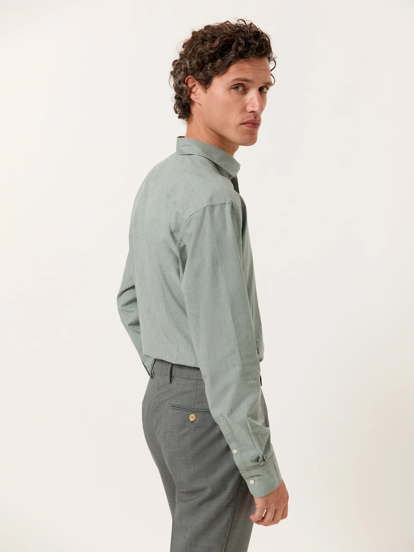 Slim Fit Mélange Cotton Shirt with Open Collar - Image 17