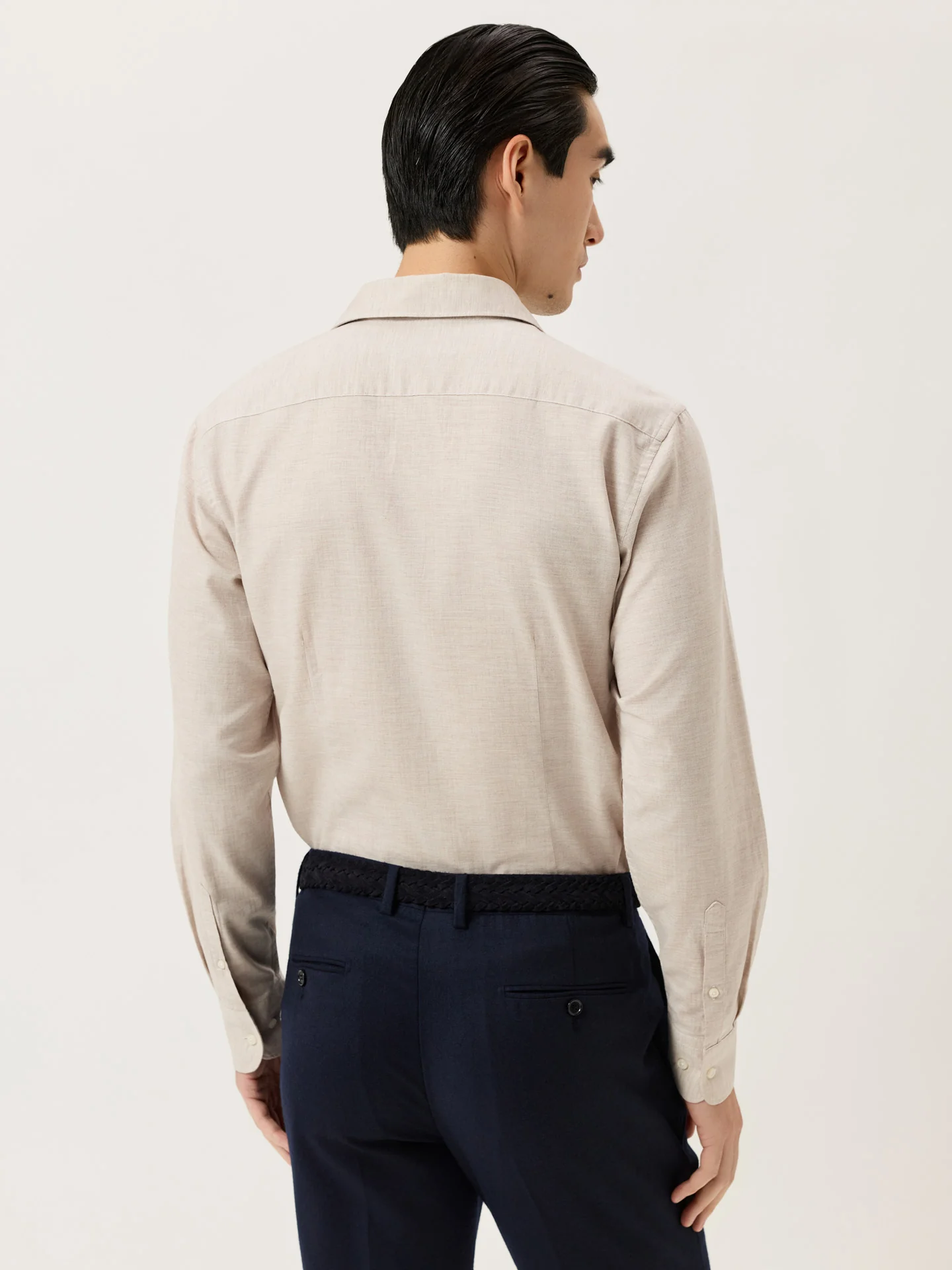 Slim Fit Mélange Herringbone Shirt With Open Collar - Image 3