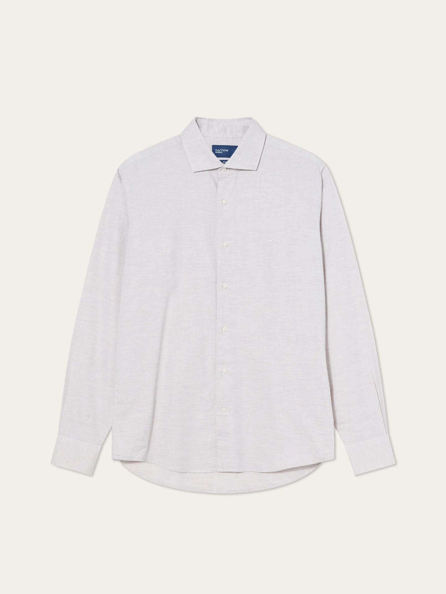Slim Fit Mélange Herringbone Shirt With Open Collar - Image 4