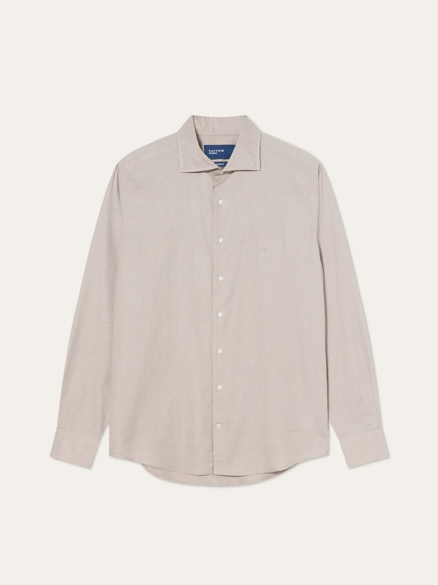 Slim Fit Mélange Pied-de-Poule Cotton Shirt With Newport Collar - Image 2