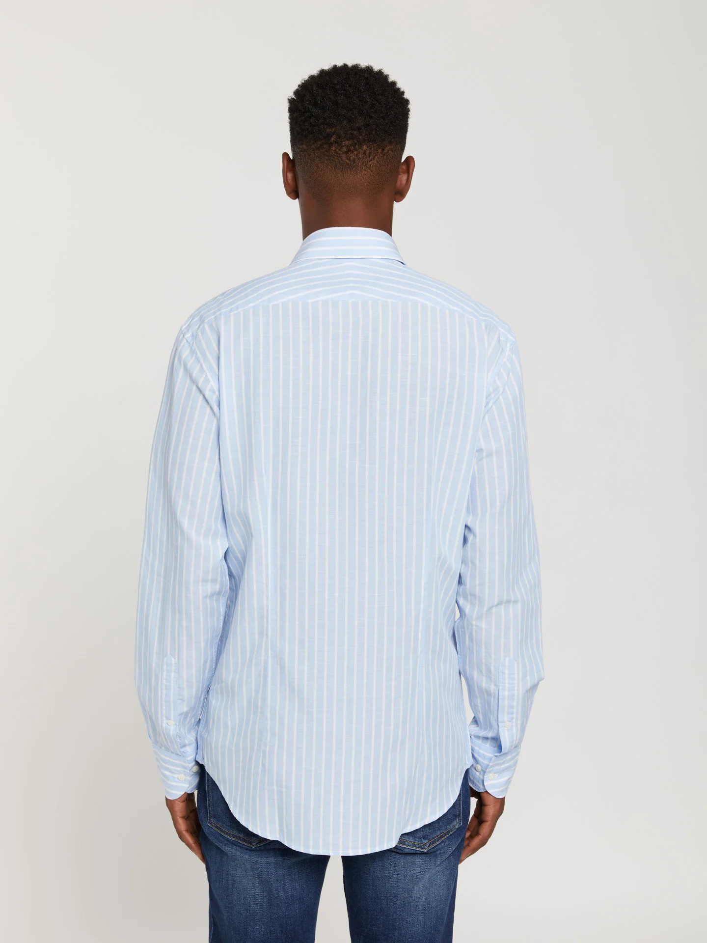 Slim fit new formal cotton-linen blend striped shirt - Image 3