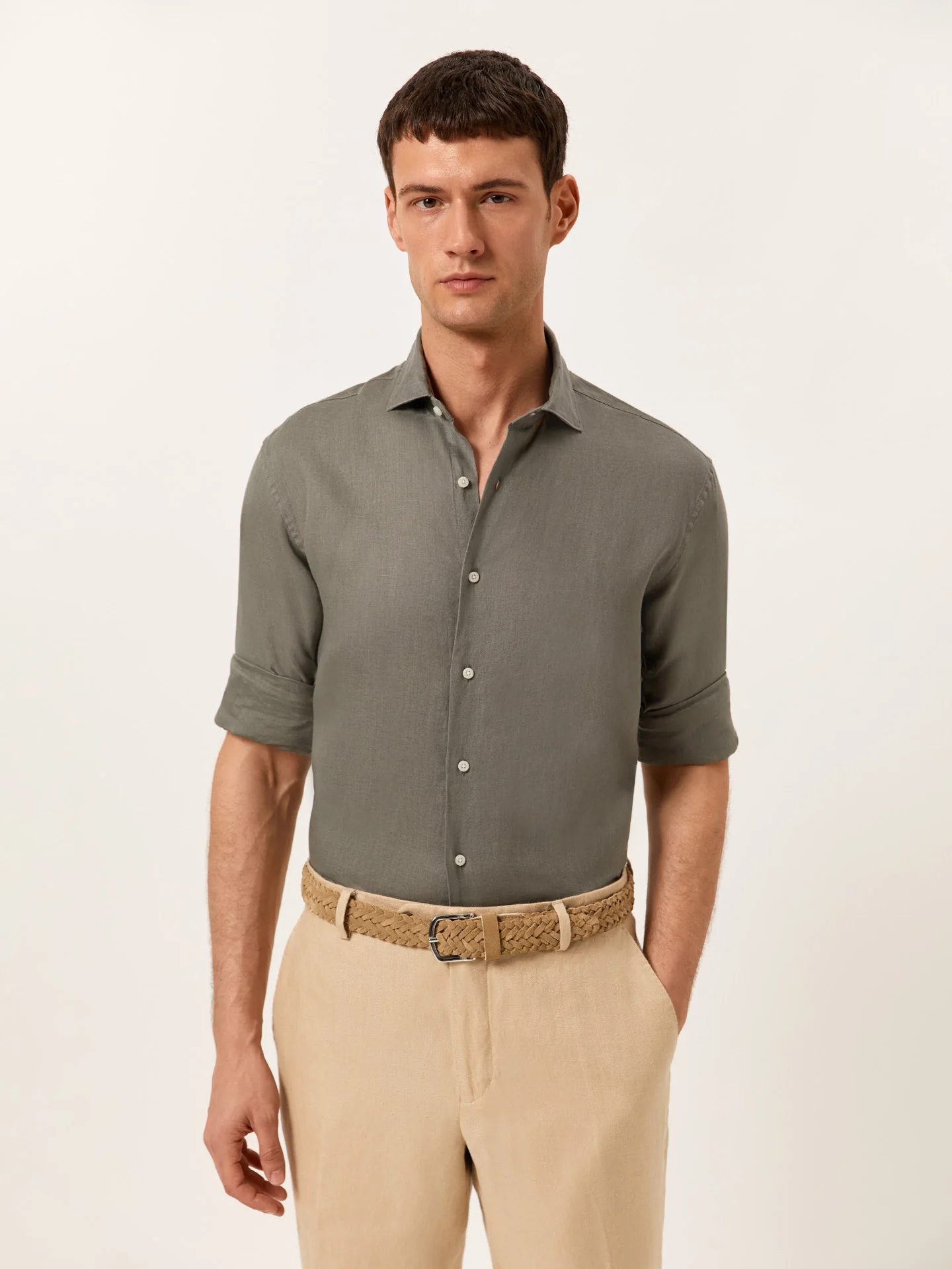 Slim Fit Open Shirt in 100% Linen - Image 2