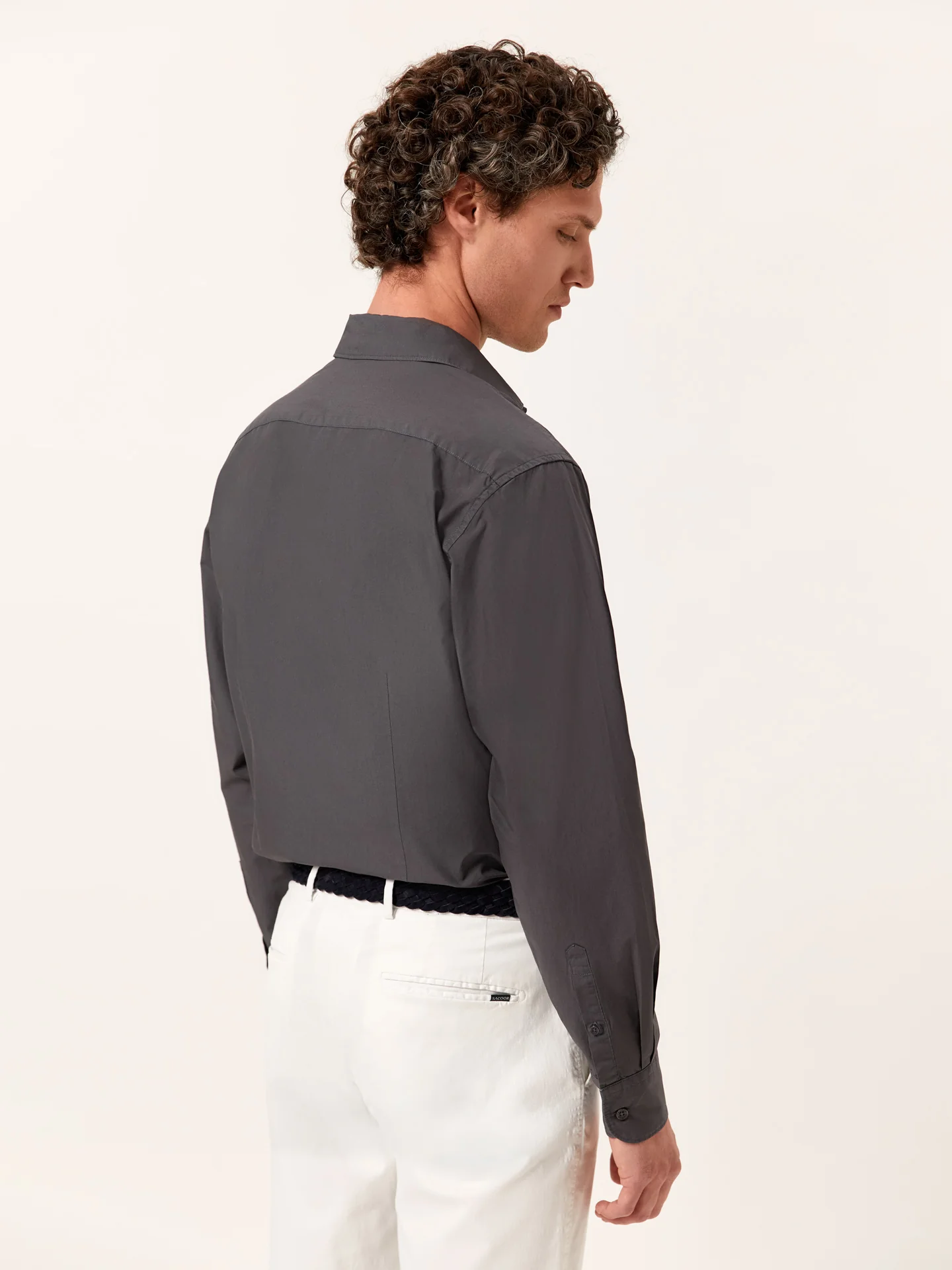 Slim Fit Overdye Poplin Shirt with Open Collar - Image 15