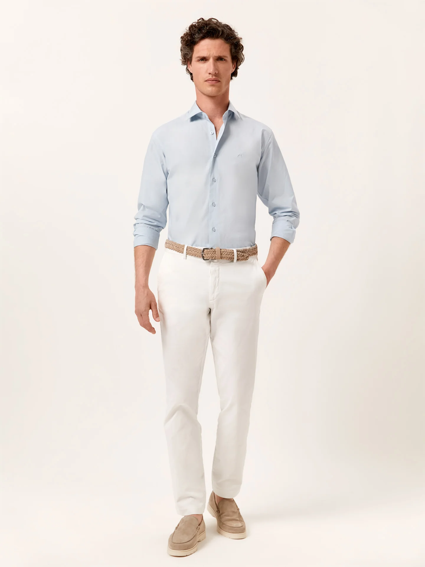 Slim Fit Overdye Poplin Shirt with Open Collar - Image 21