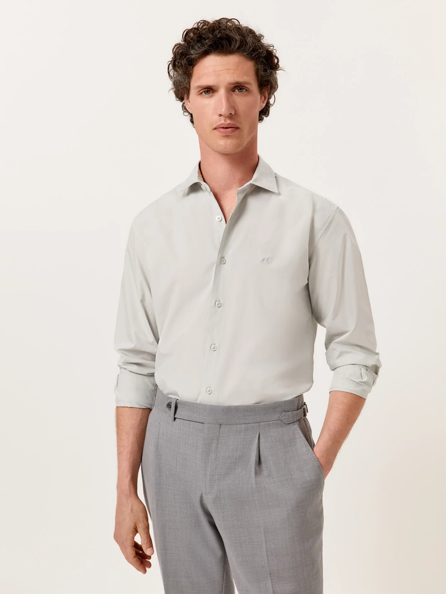 Slim Fit Overdye Poplin Shirt with Open Collar - Image 27